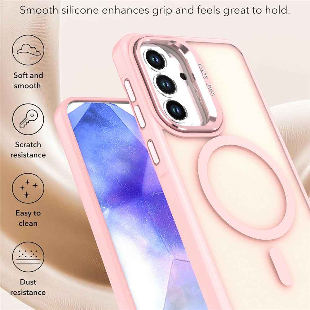For Samsung Galaxy A57 5G Magnetic Case Foldable Kickstand Matte PC + TPU Phone Cover - Pink