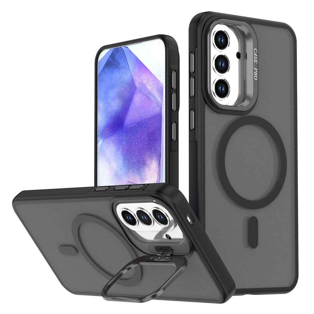 For Samsung Galaxy A57 5G Magnetic Case Foldable Kickstand Matte PC + TPU Phone Cover - Black