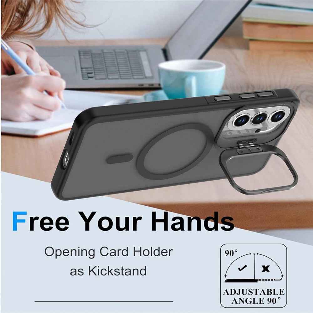 For Samsung Galaxy A57 5G Magnetic Case Foldable Kickstand Matte PC + TPU Phone Cover - Black