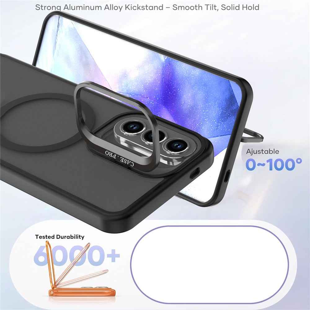 For Samsung Galaxy A57 5G Magnetic Case Foldable Kickstand Matte PC + TPU Phone Cover - Black