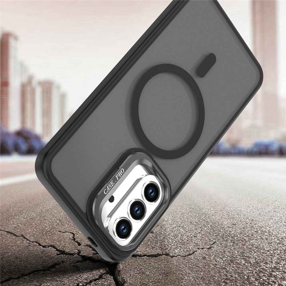 For Samsung Galaxy A57 5G Magnetic Case Foldable Kickstand Matte PC + TPU Phone Cover - Black