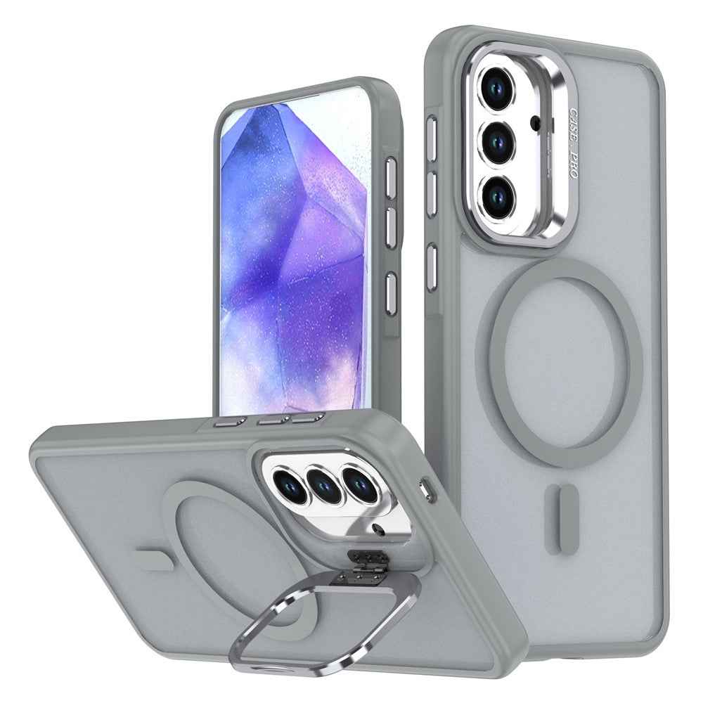 For Samsung Galaxy A57 5G Magnetic Case Foldable Kickstand Matte PC + TPU Phone Cover - Grey