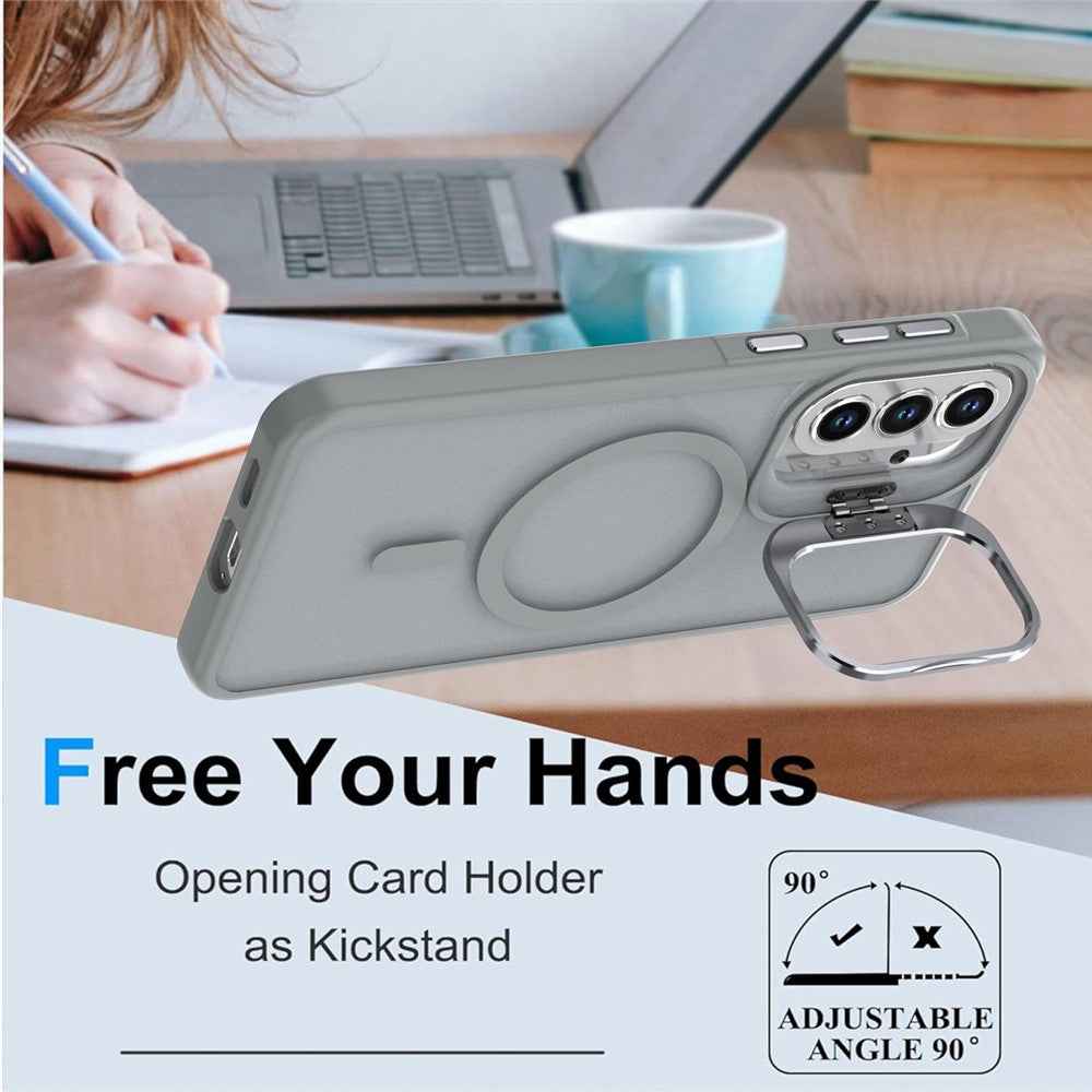 For Samsung Galaxy A57 5G Magnetic Case Foldable Kickstand Matte PC + TPU Phone Cover - Grey