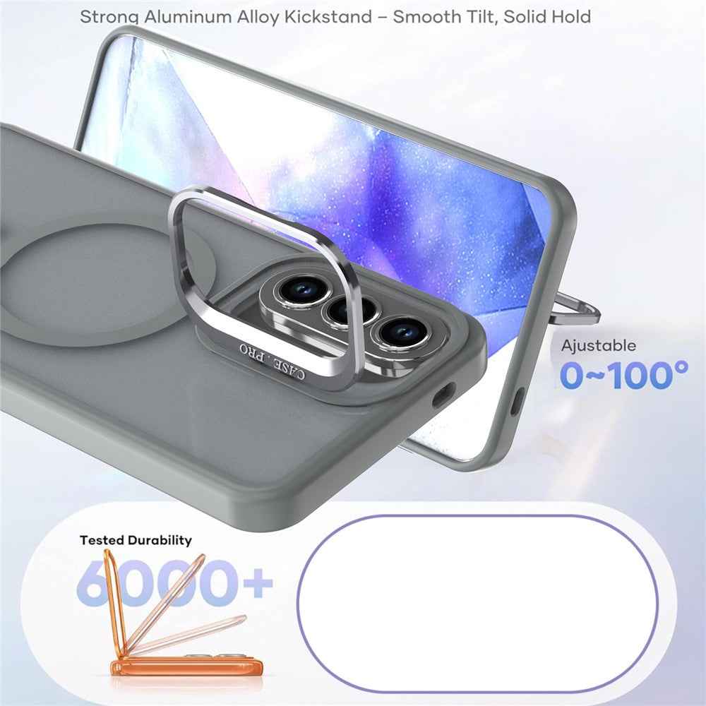 For Samsung Galaxy A57 5G Magnetic Case Foldable Kickstand Matte PC + TPU Phone Cover - Grey