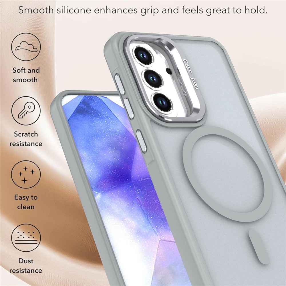 For Samsung Galaxy A57 5G Magnetic Case Foldable Kickstand Matte PC + TPU Phone Cover - Grey