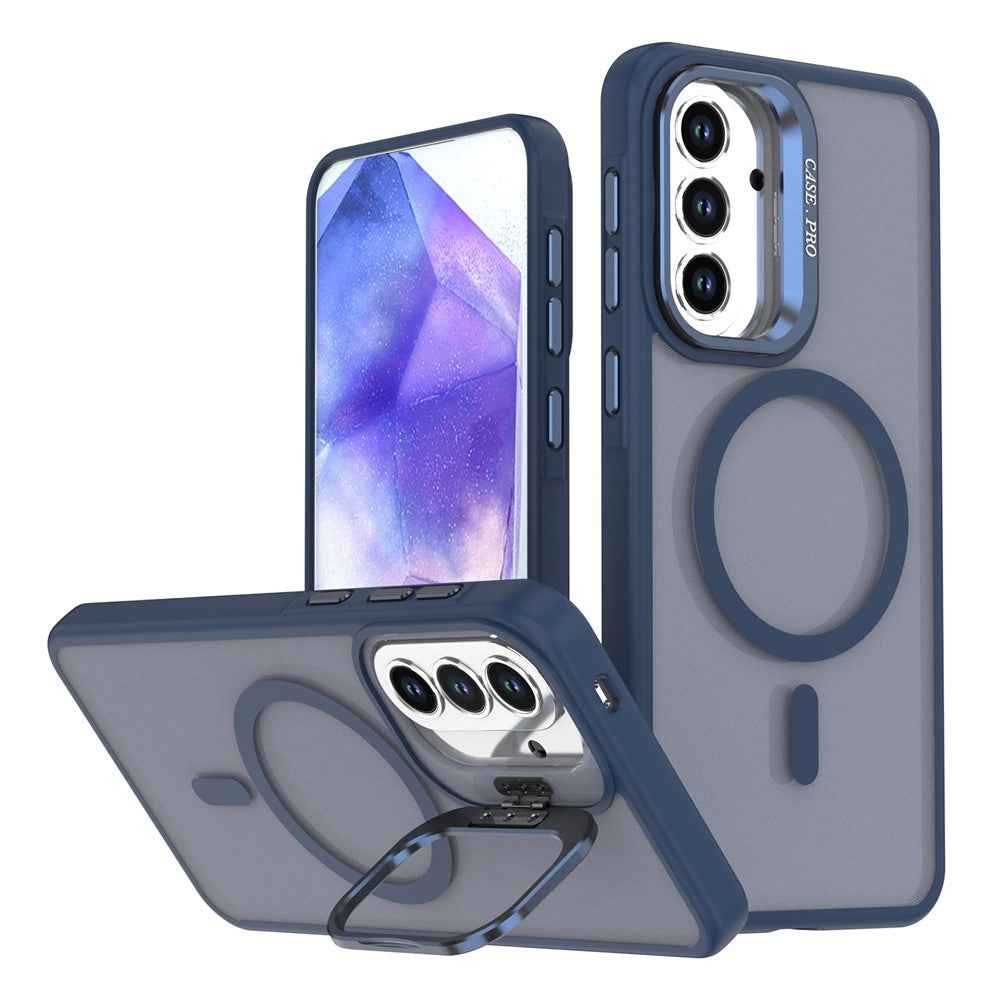 For Samsung Galaxy A57 5G Magnetic Case Foldable Kickstand Matte PC + TPU Phone Cover - Blue