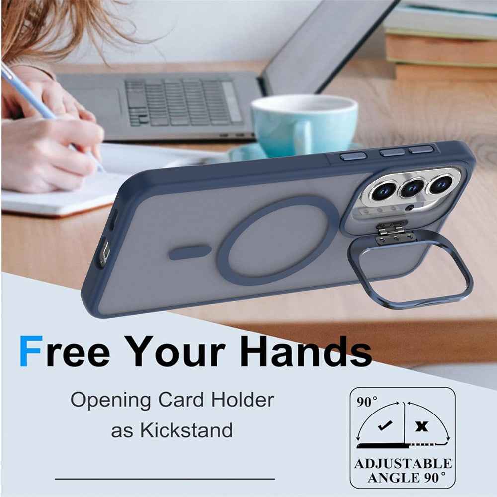For Samsung Galaxy A57 5G Magnetic Case Foldable Kickstand Matte PC + TPU Phone Cover - Blue