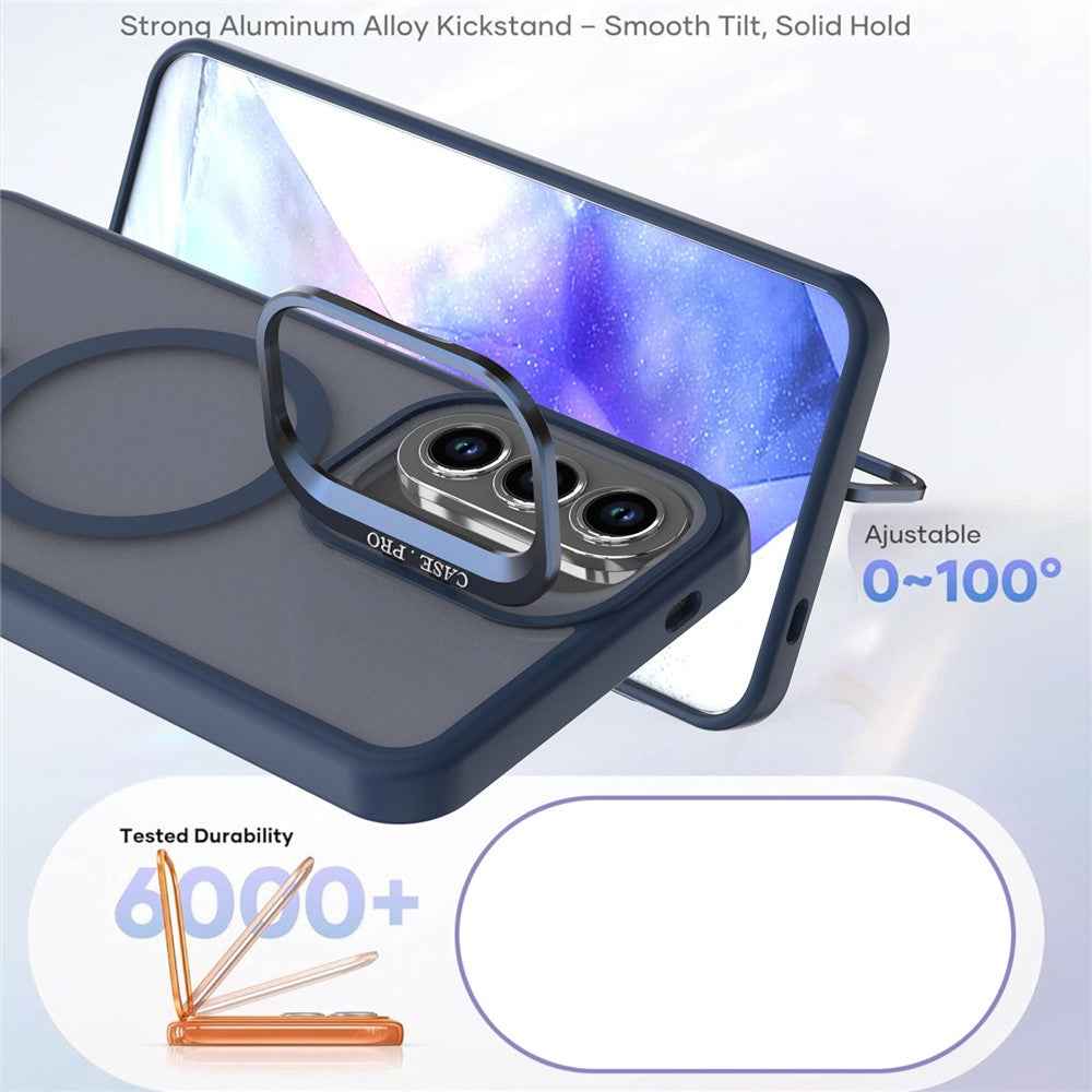 For Samsung Galaxy A57 5G Magnetic Case Foldable Kickstand Matte PC + TPU Phone Cover - Blue