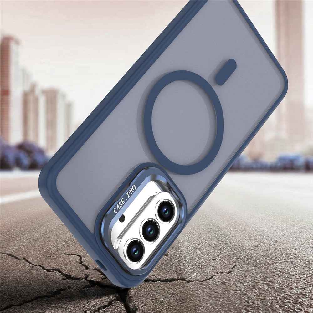 For Samsung Galaxy A57 5G Magnetic Case Foldable Kickstand Matte PC + TPU Phone Cover - Blue
