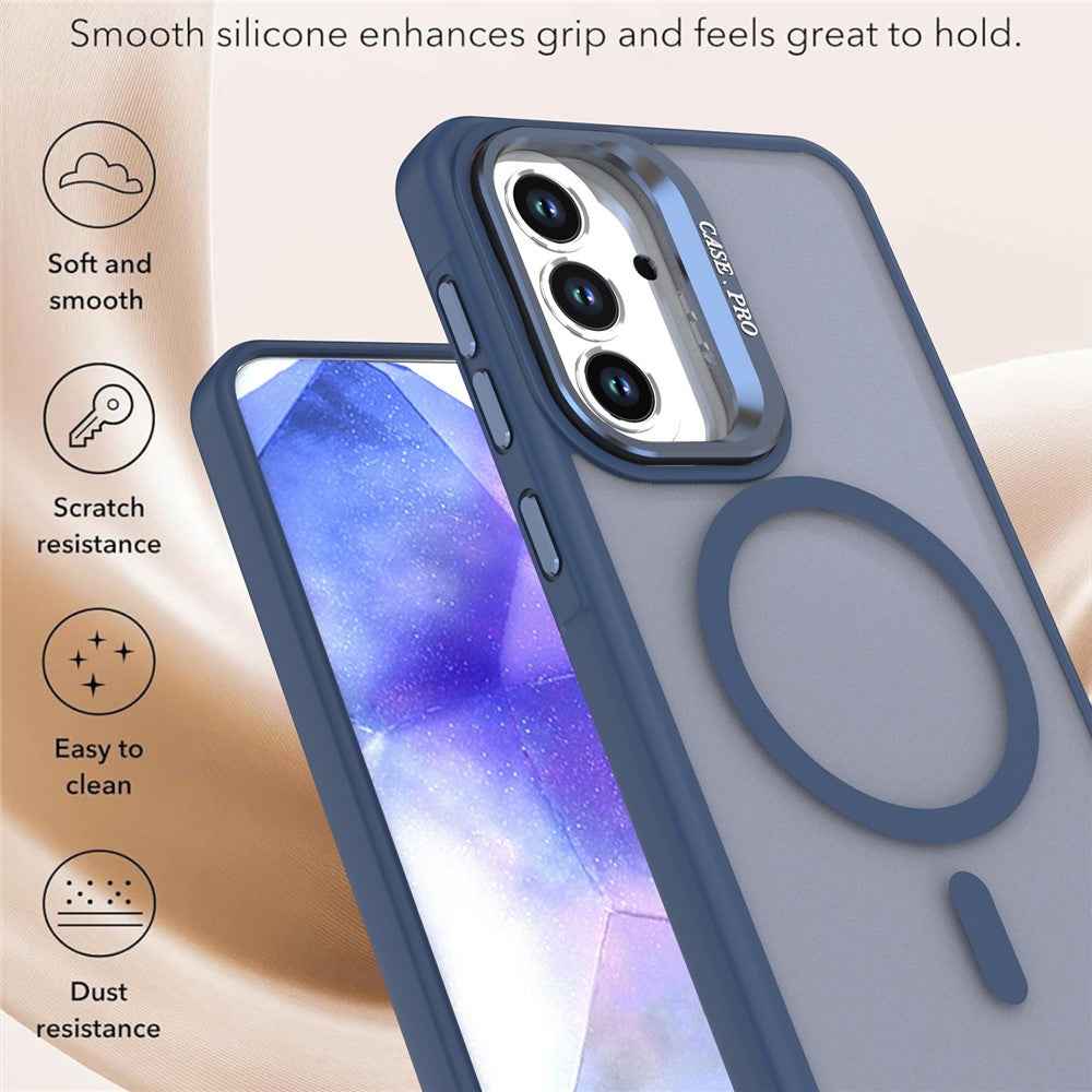 For Samsung Galaxy A57 5G Magnetic Case Foldable Kickstand Matte PC + TPU Phone Cover - Blue