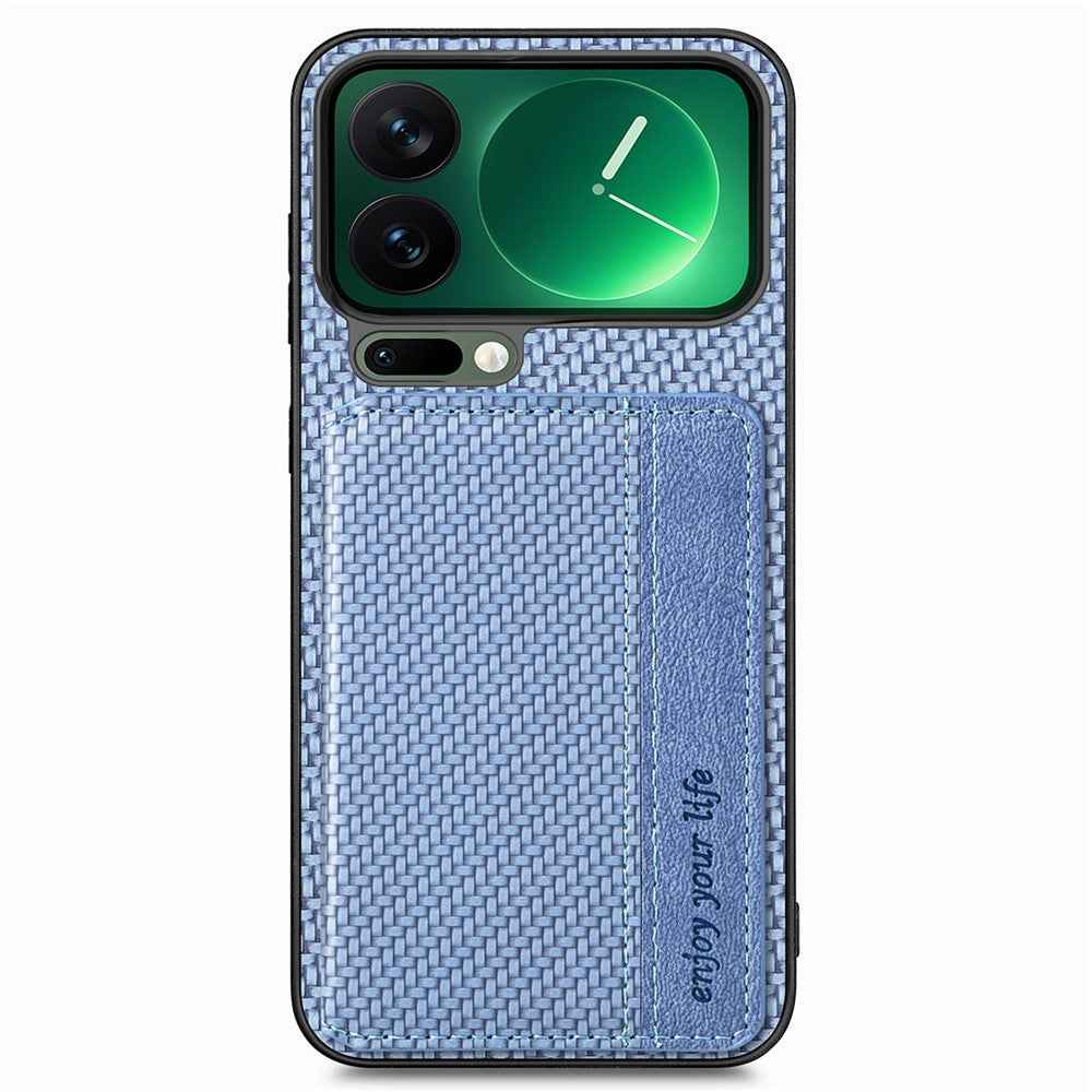 For Xiaomi 17 Pro Case RFID Blocking Carbon Fiber Leather Phone Back Cover with Card Holder - Blue