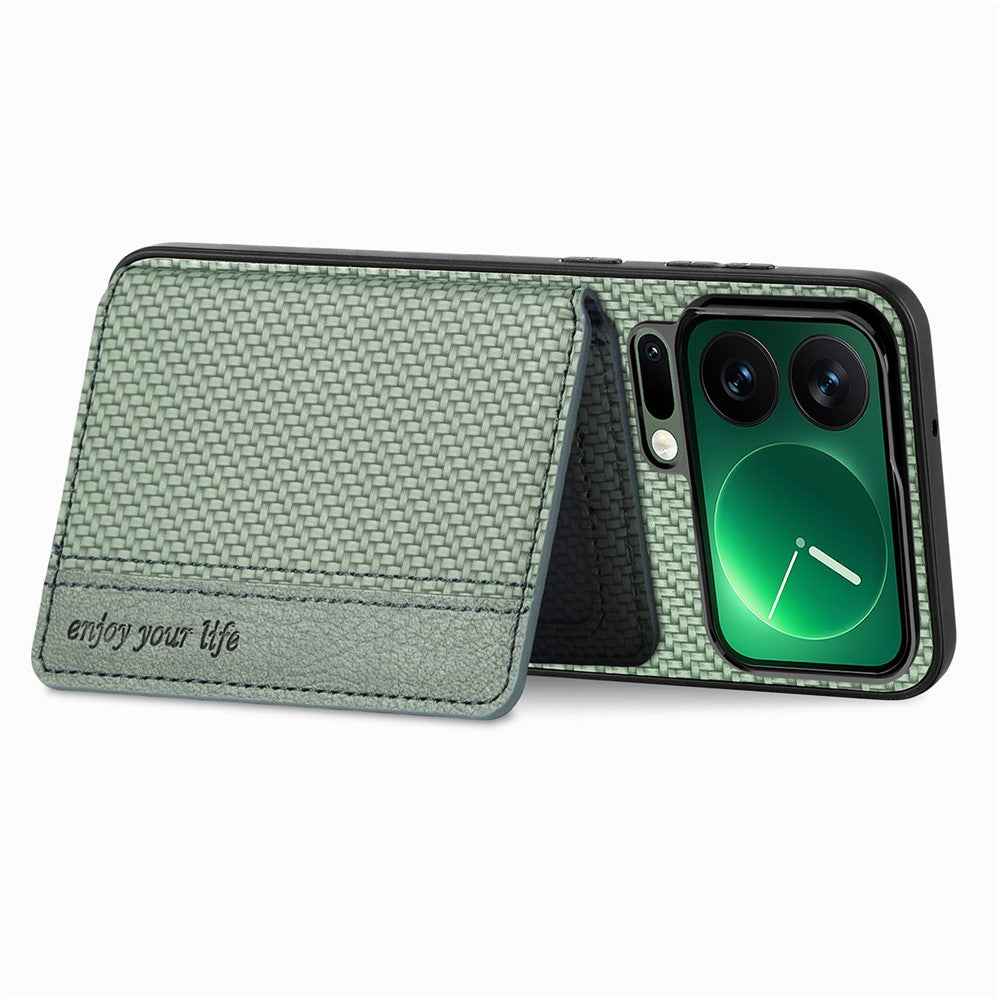 For Xiaomi 17 Pro Case RFID Blocking Carbon Fiber Leather Phone Back Cover with Card Holder - Blue