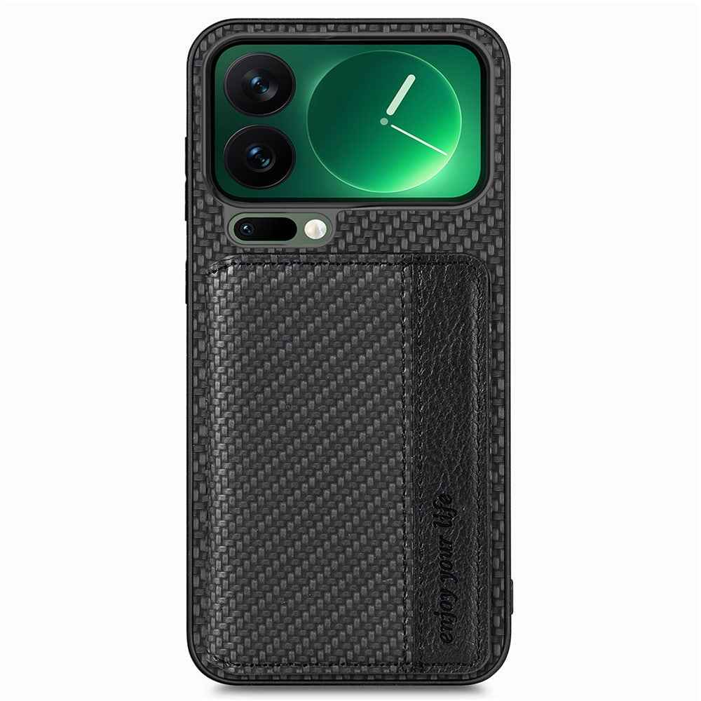 For Xiaomi 17 Pro Case RFID Blocking Carbon Fiber Leather Phone Back Cover with Card Holder - Black