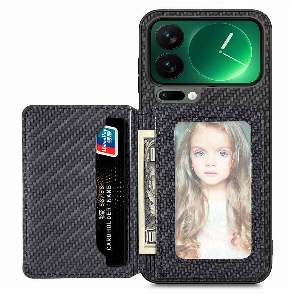 For Xiaomi 17 Pro Case RFID Blocking Carbon Fiber Leather Phone Back Cover with Card Holder - Black
