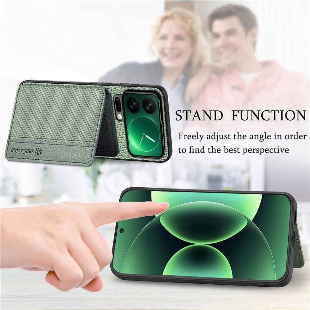 For Xiaomi 17 Pro Case RFID Blocking Carbon Fiber Leather Phone Back Cover with Card Holder - Black