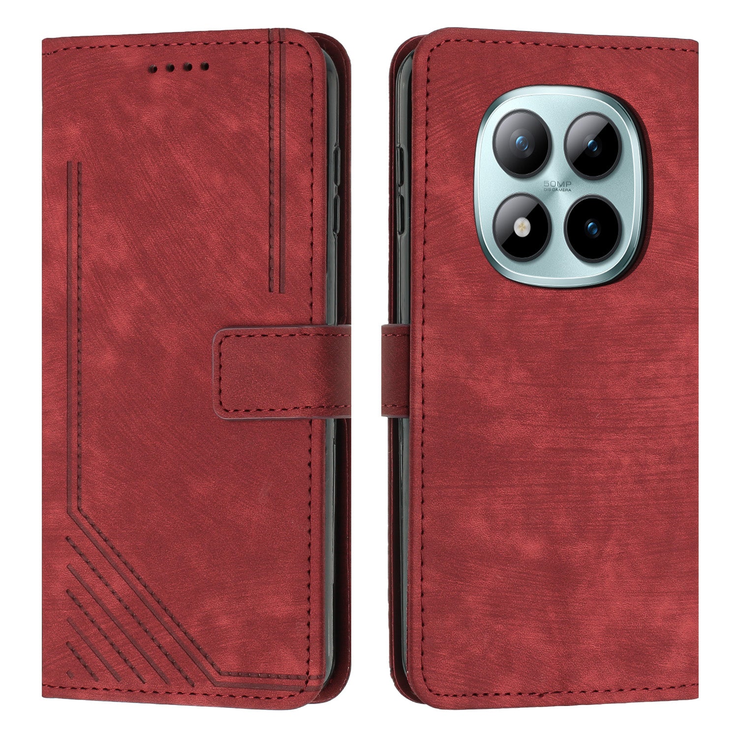 For Xiaomi Redmi Note 15 Pro 4G (Global) Stand Case Imprinted Lines Leather Phone Cover - Red