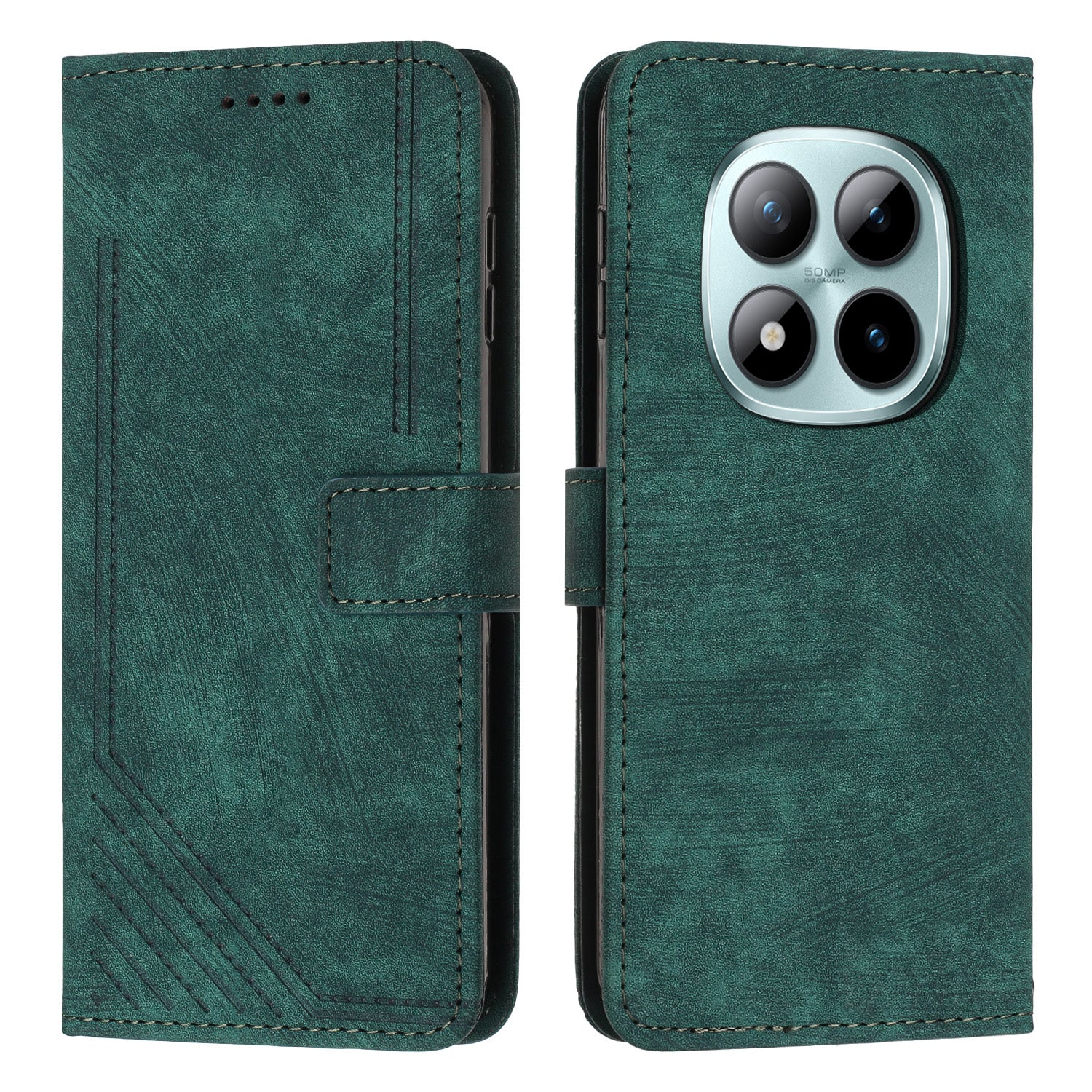 For Xiaomi Redmi Note 15 Pro 4G (Global) Stand Case Imprinted Lines Leather Phone Cover - Green