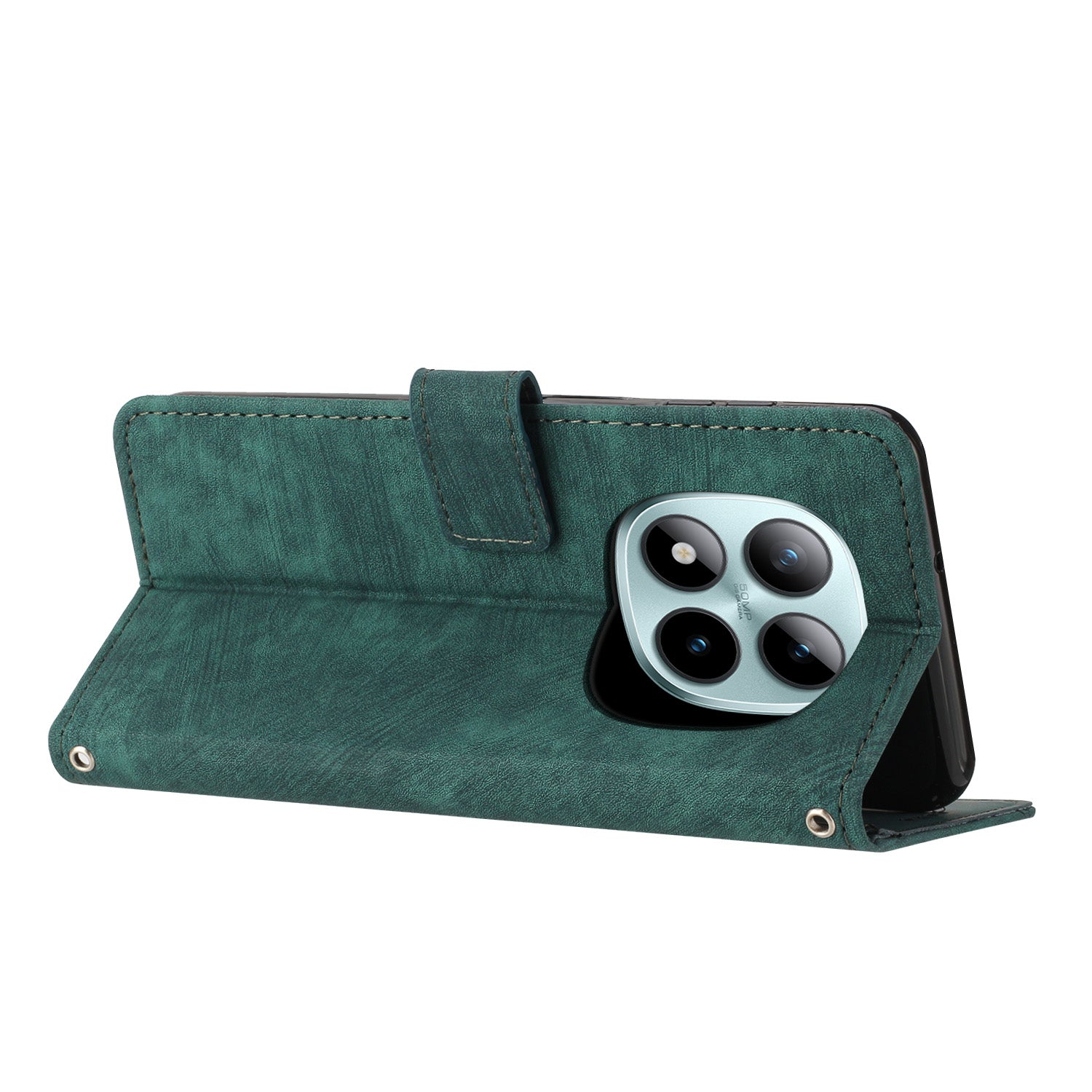 For Xiaomi Redmi Note 15 Pro 4G (Global) Stand Case Imprinted Lines Leather Phone Cover - Green