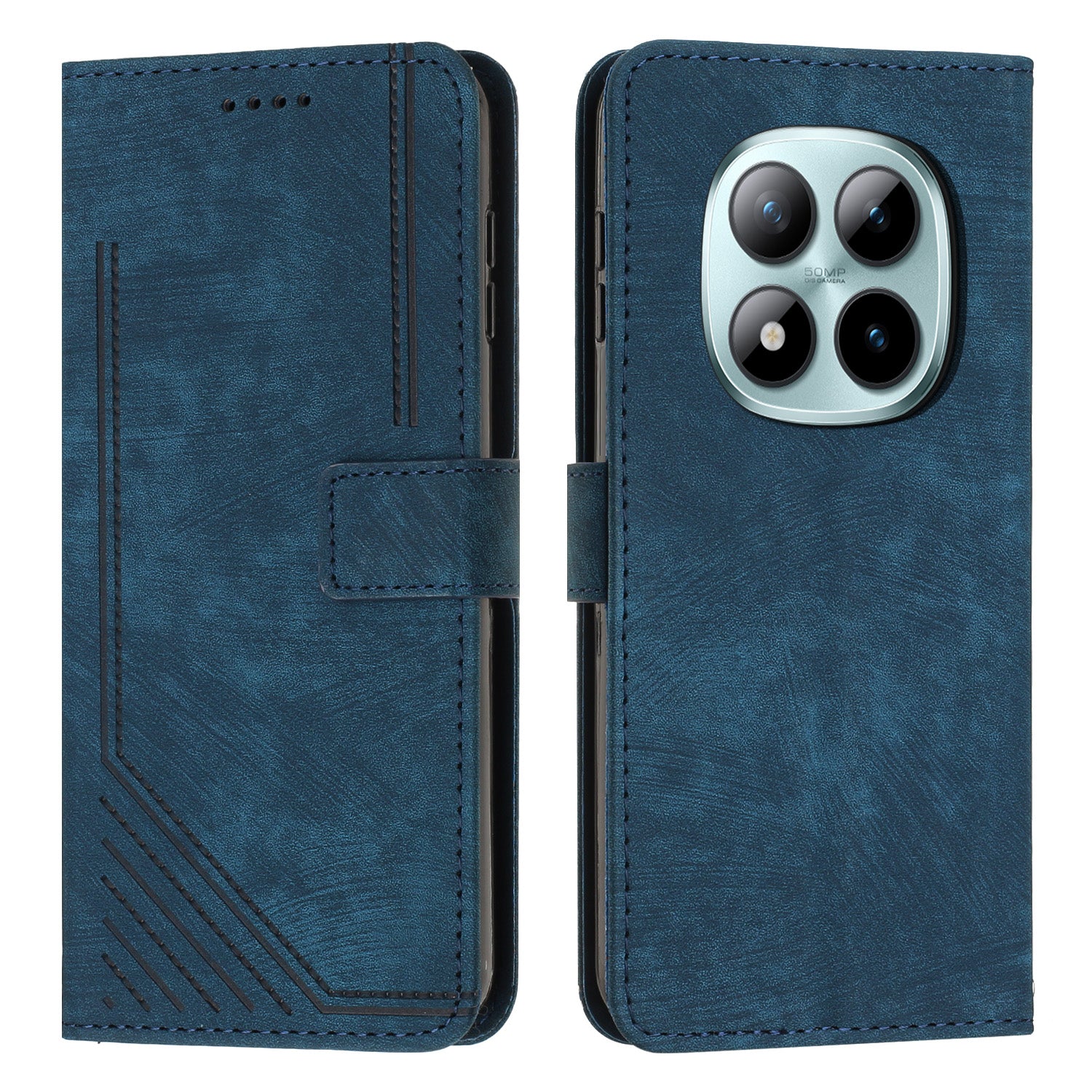 For Xiaomi Redmi Note 15 Pro 4G (Global) Stand Case Imprinted Lines Leather Phone Cover - Sapphire