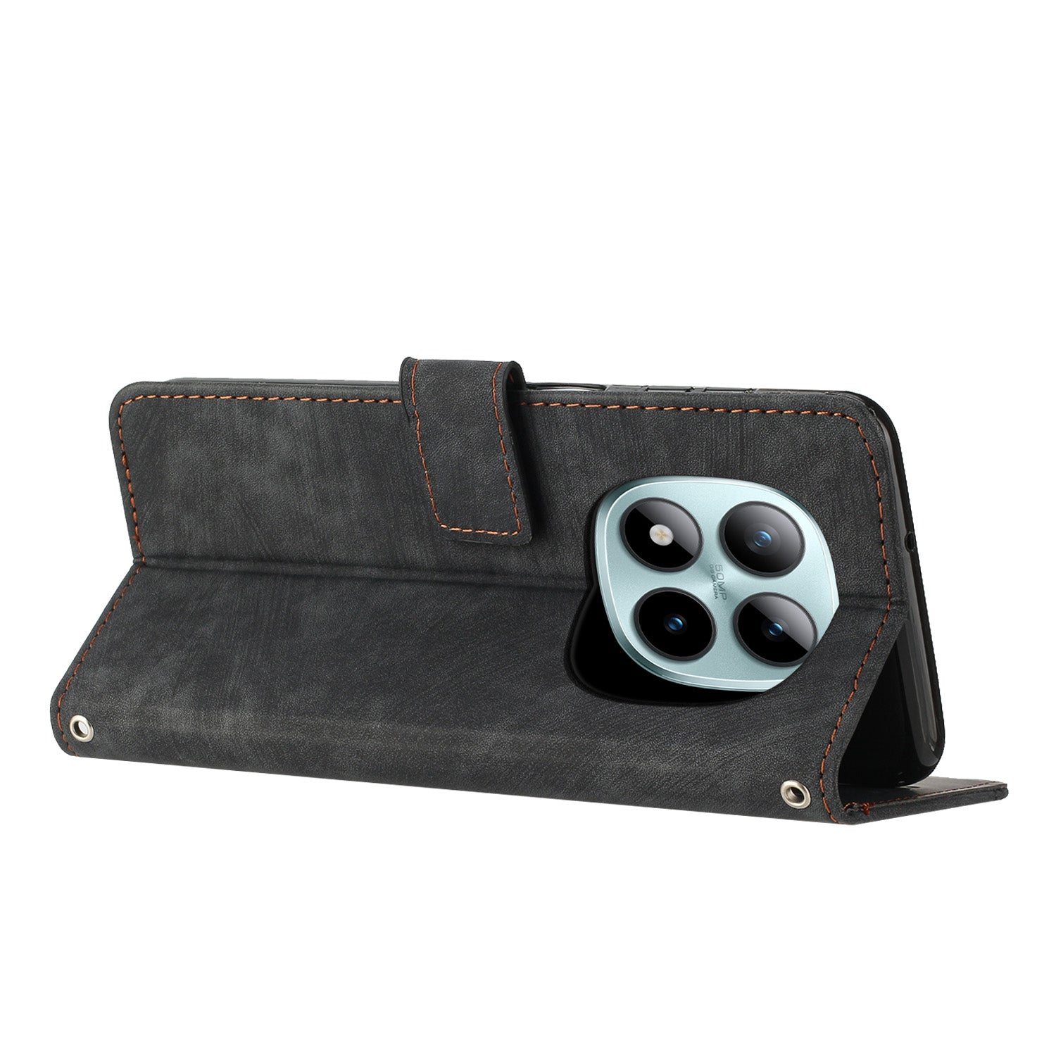 For Xiaomi Redmi Note 15 Pro 4G (Global) Stand Case Imprinted Lines Leather Phone Cover - Black