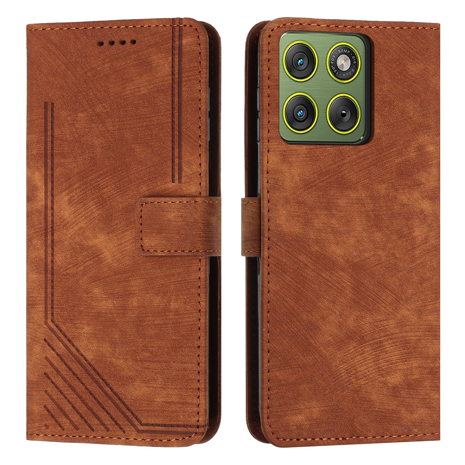 For Motorola Edge 70 5G Stand Case Imprinted Lines Leather Phone Cover - Brown