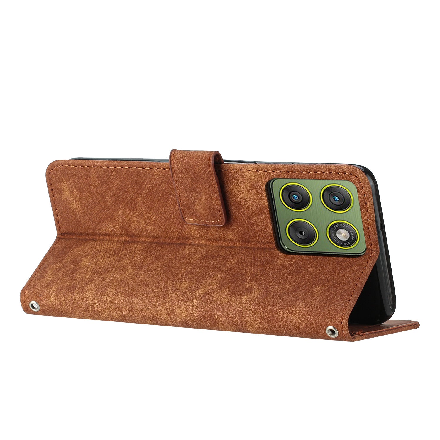 For Motorola Edge 70 5G Stand Case Imprinted Lines Leather Phone Cover - Brown
