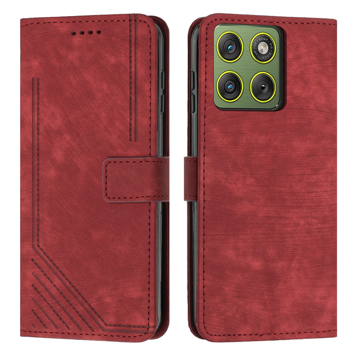 For Motorola Edge 70 5G Stand Case Imprinted Lines Leather Phone Cover - Red