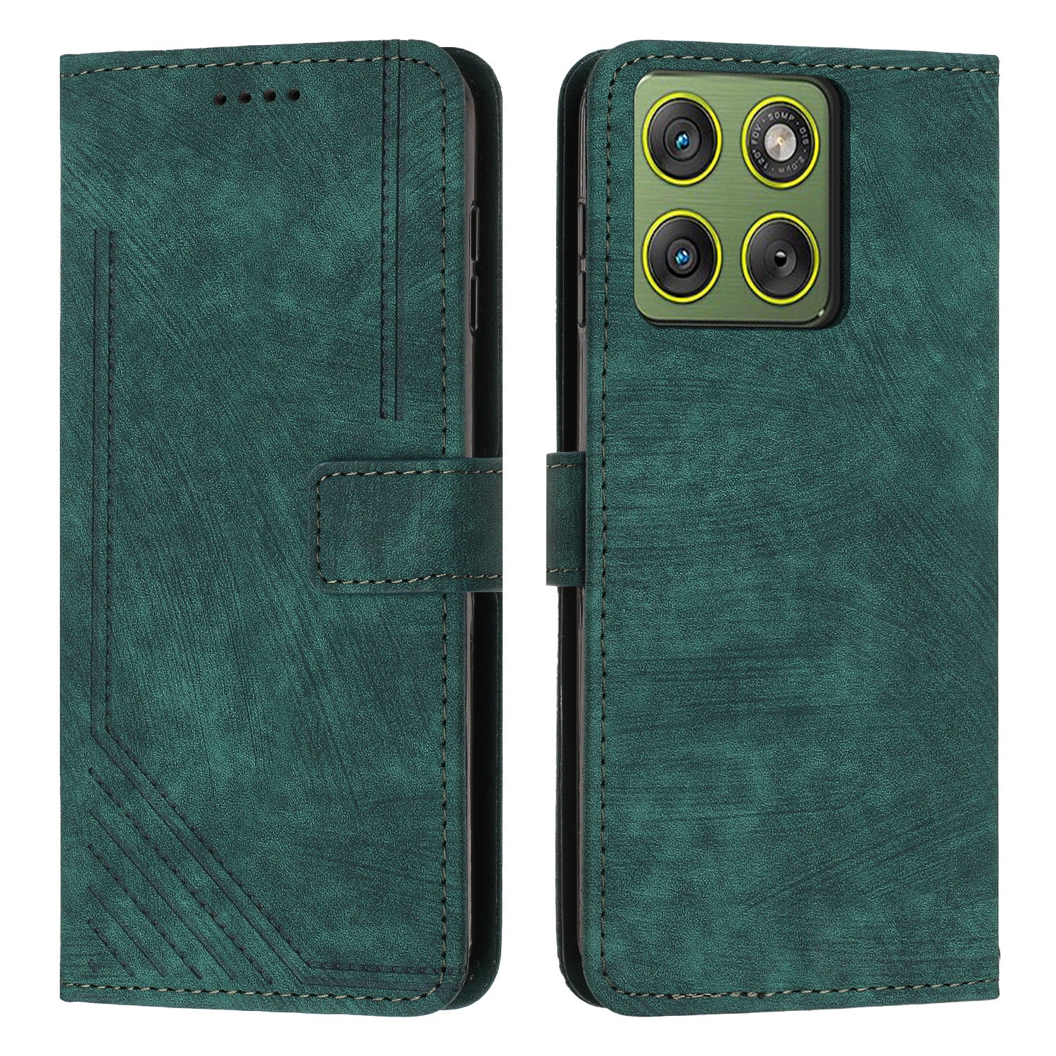 For Motorola Edge 70 5G Stand Case Imprinted Lines Leather Phone Cover - Green