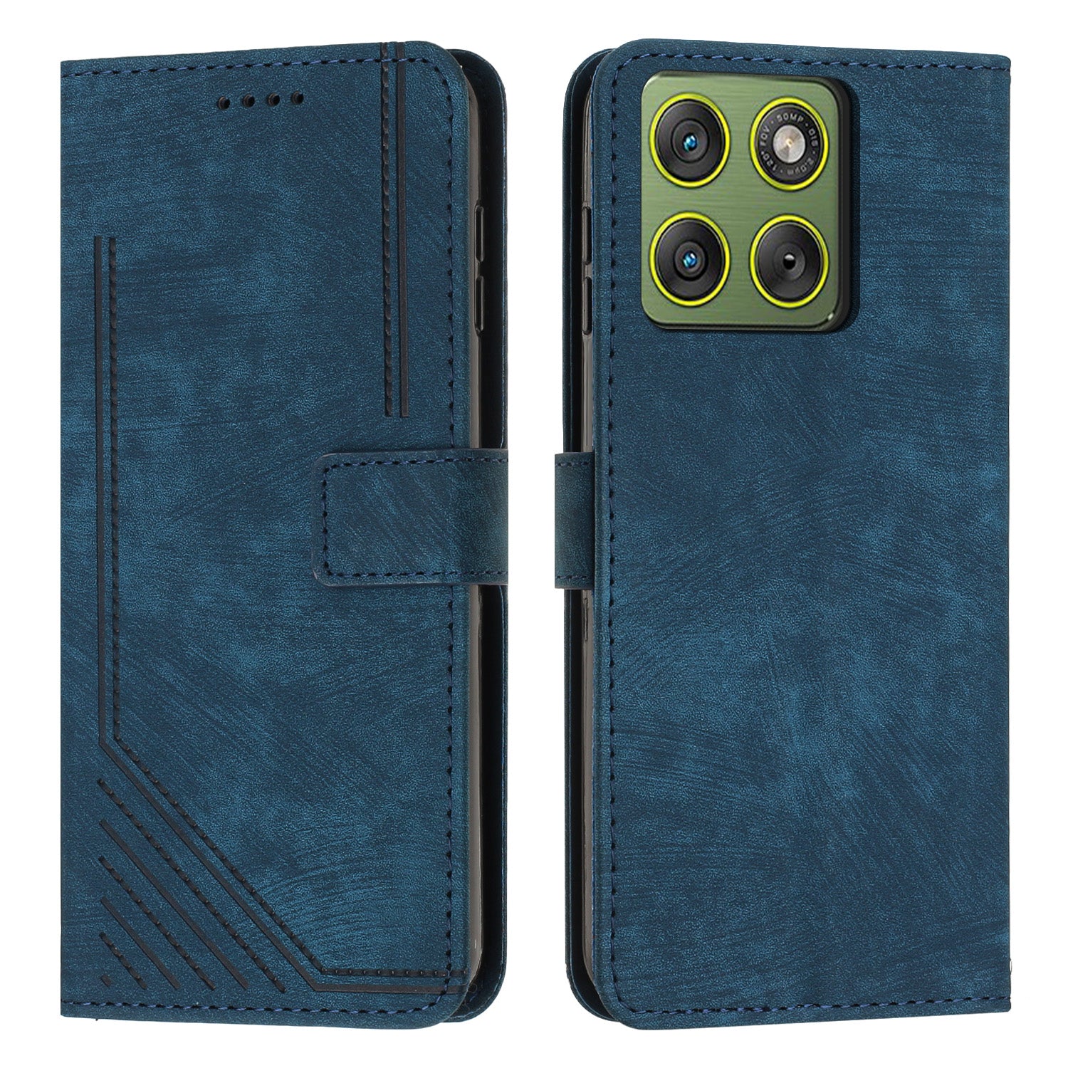 For Motorola Edge 70 5G Stand Case Imprinted Lines Leather Phone Cover - Sapphire