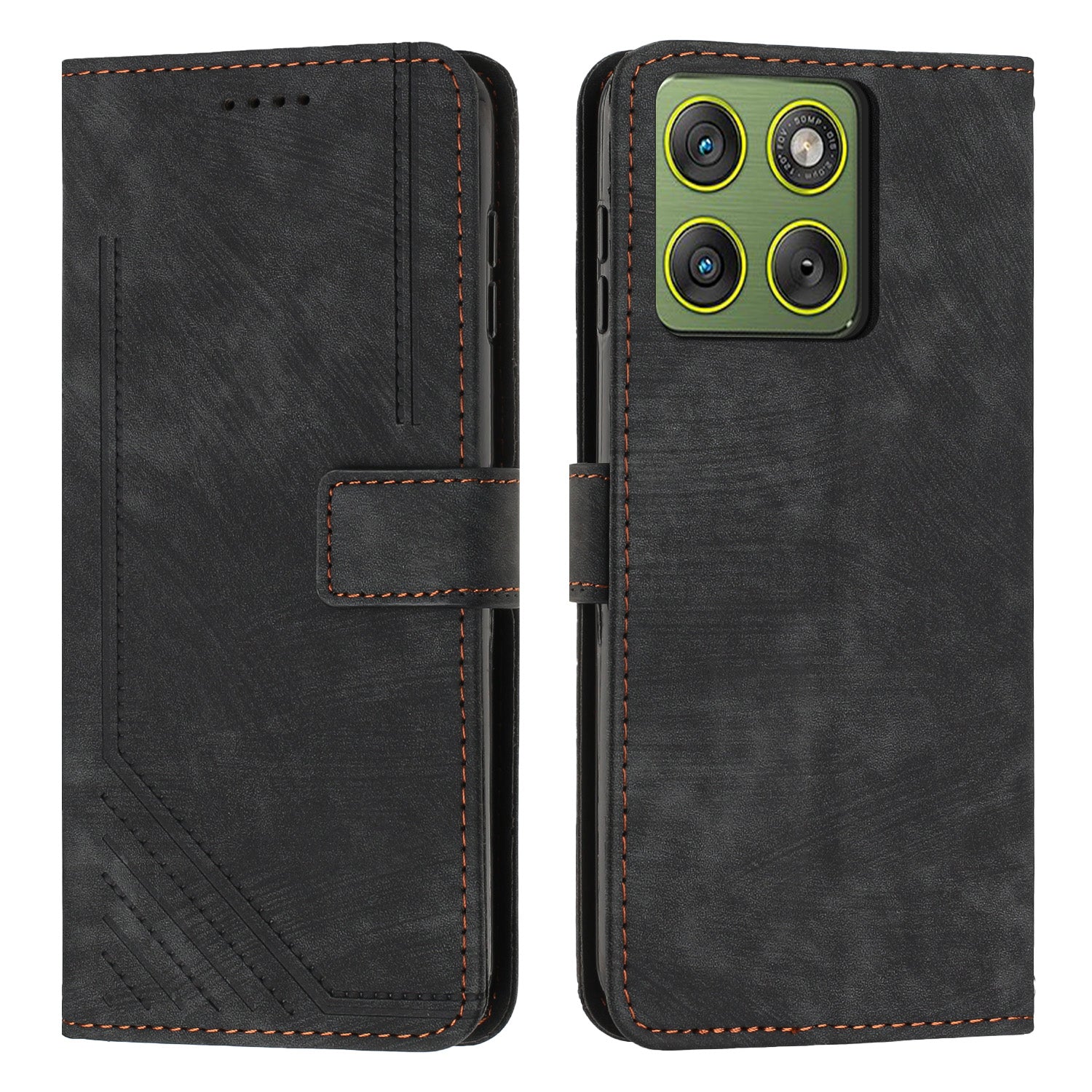 For Motorola Edge 70 5G Stand Case Imprinted Lines Leather Phone Cover - Black