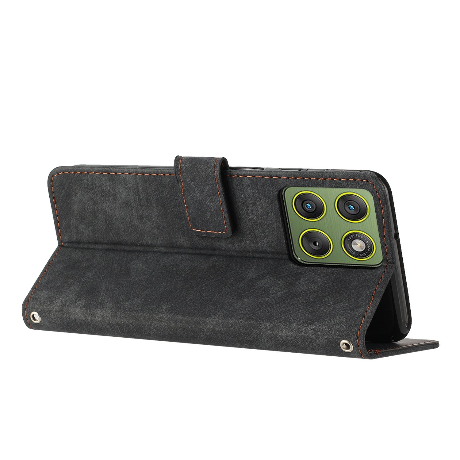 For Motorola Edge 70 5G Stand Case Imprinted Lines Leather Phone Cover - Black
