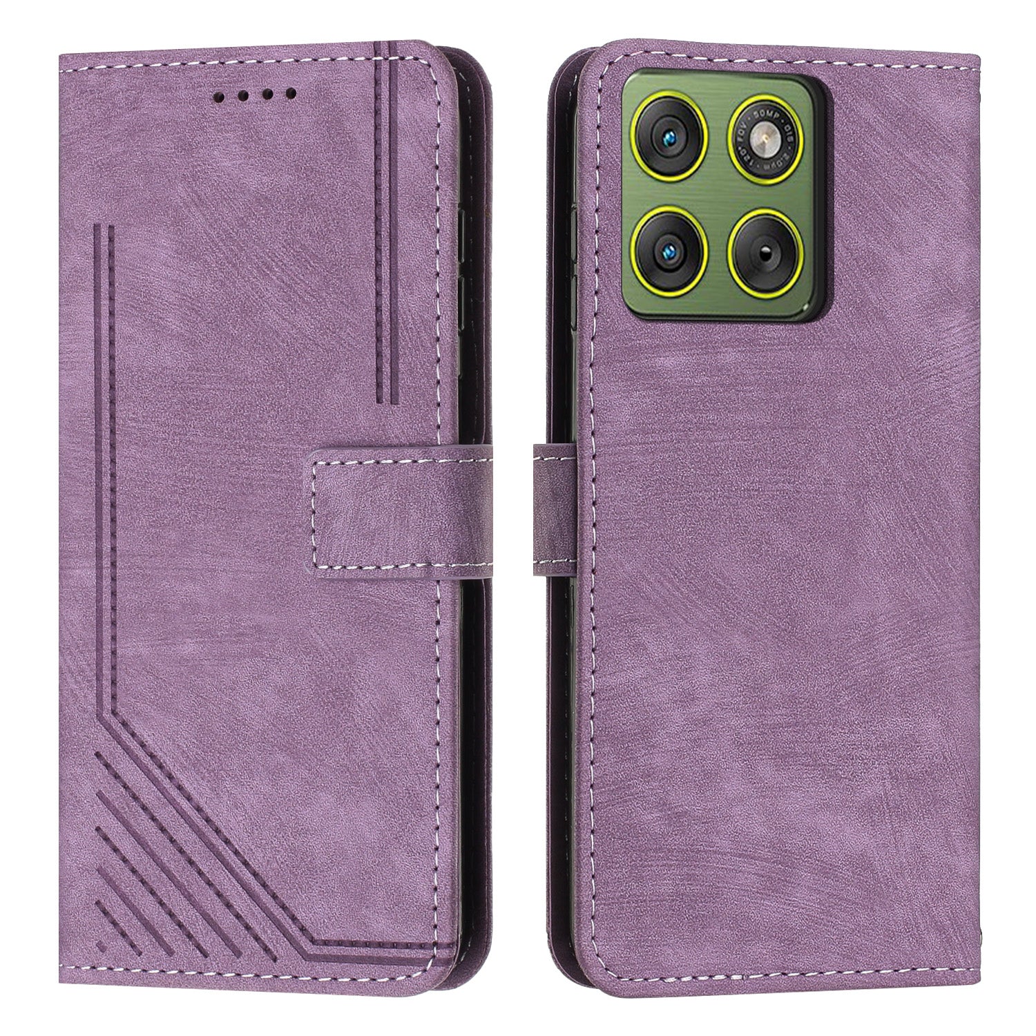 For Motorola Edge 70 5G Stand Case Imprinted Lines Leather Phone Cover - Purple