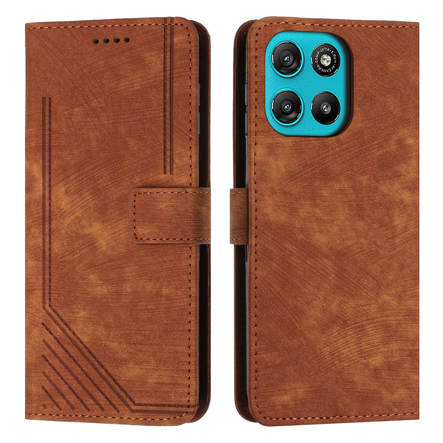 For Motorola Moto G57 Power 5G / Motorola Moto G57 5G / Motorola Moto G100 5G (2025) / Motorola Moto G67 Power 5G Stand Case Imprinted Lines Leather Phone Cover - Brown