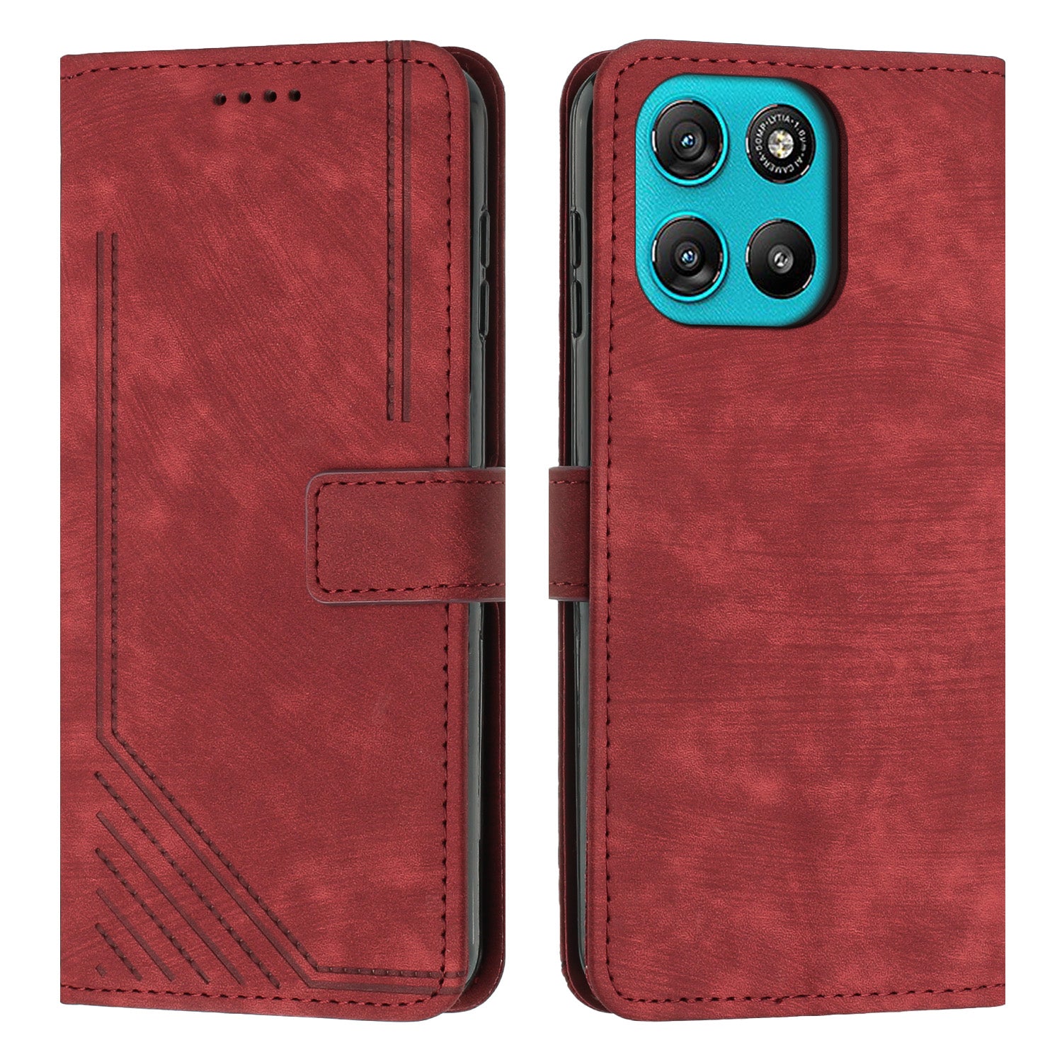 For Motorola Moto G57 Power 5G / Motorola Moto G57 5G / Motorola Moto G100 5G (2025) / Motorola Moto G67 Power 5G Stand Case Imprinted Lines Leather Phone Cover - Red