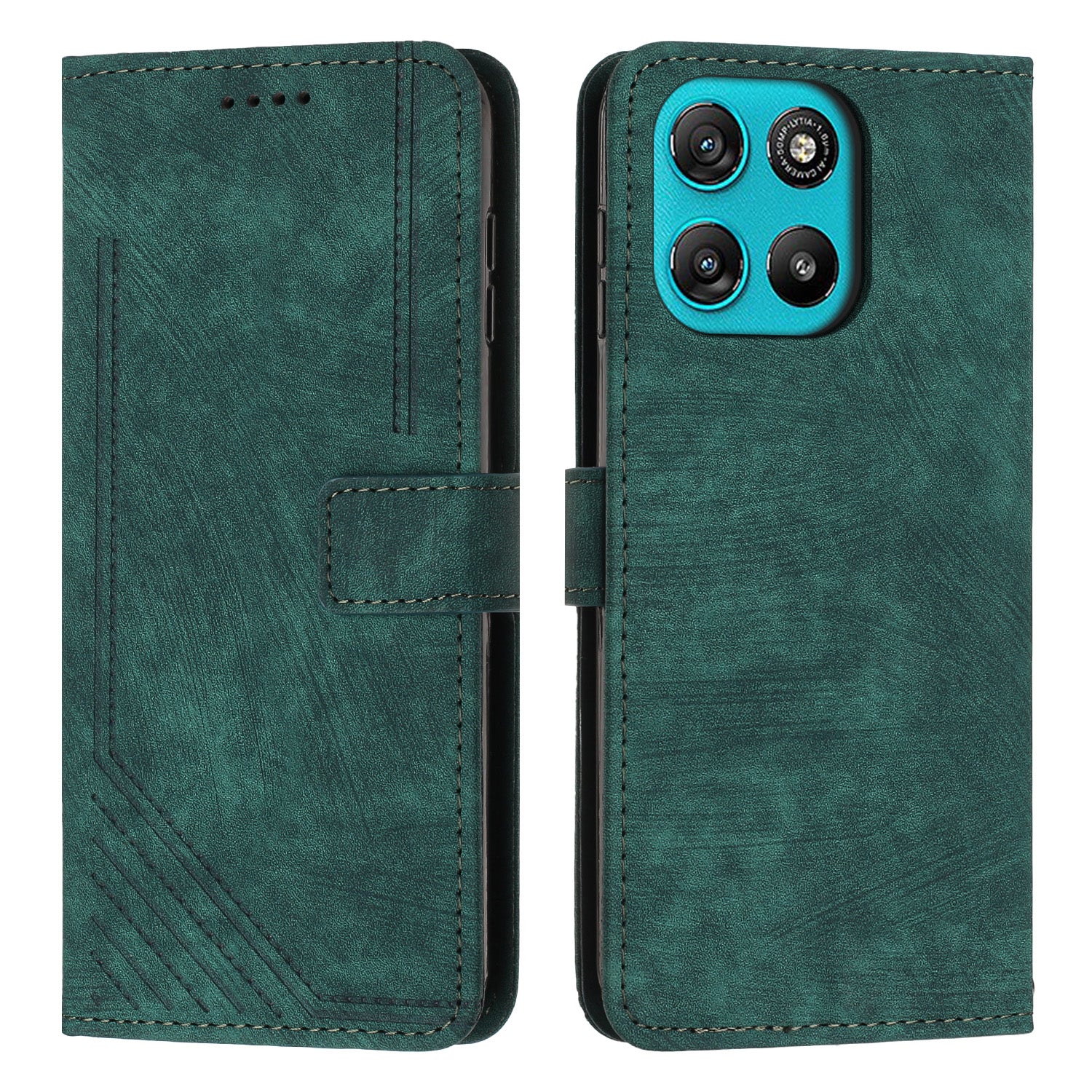 For Motorola Moto G57 Power 5G / Motorola Moto G57 5G / Motorola Moto G100 5G (2025) / Motorola Moto G67 Power 5G Stand Case Imprinted Lines Leather Phone Cover - Green