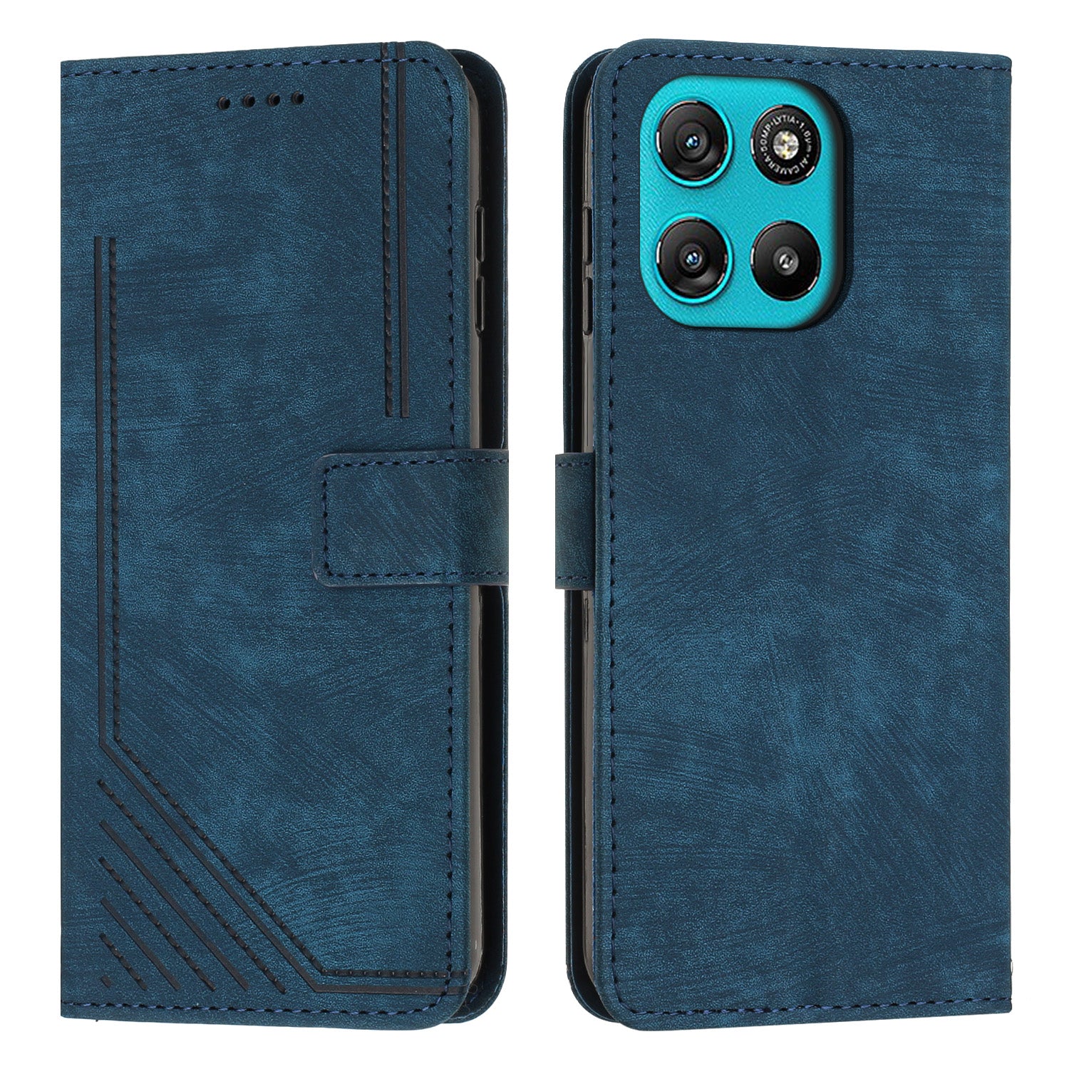 For Motorola Moto G57 Power 5G / Motorola Moto G57 5G / Motorola Moto G100 5G (2025) / Motorola Moto G67 Power 5G Stand Case Imprinted Lines Leather Phone Cover - Sapphire