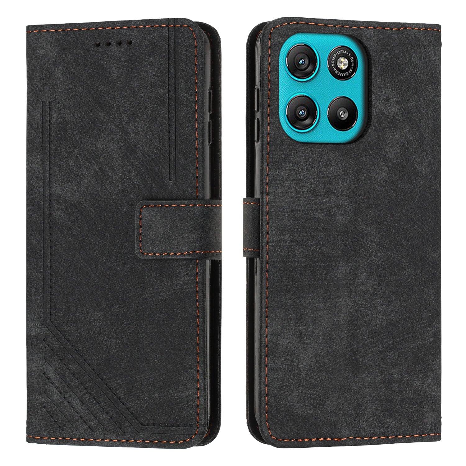 For Motorola Moto G57 Power 5G / Motorola Moto G57 5G / Motorola Moto G100 5G (2025) / Motorola Moto G67 Power 5G Stand Case Imprinted Lines Leather Phone Cover - Black