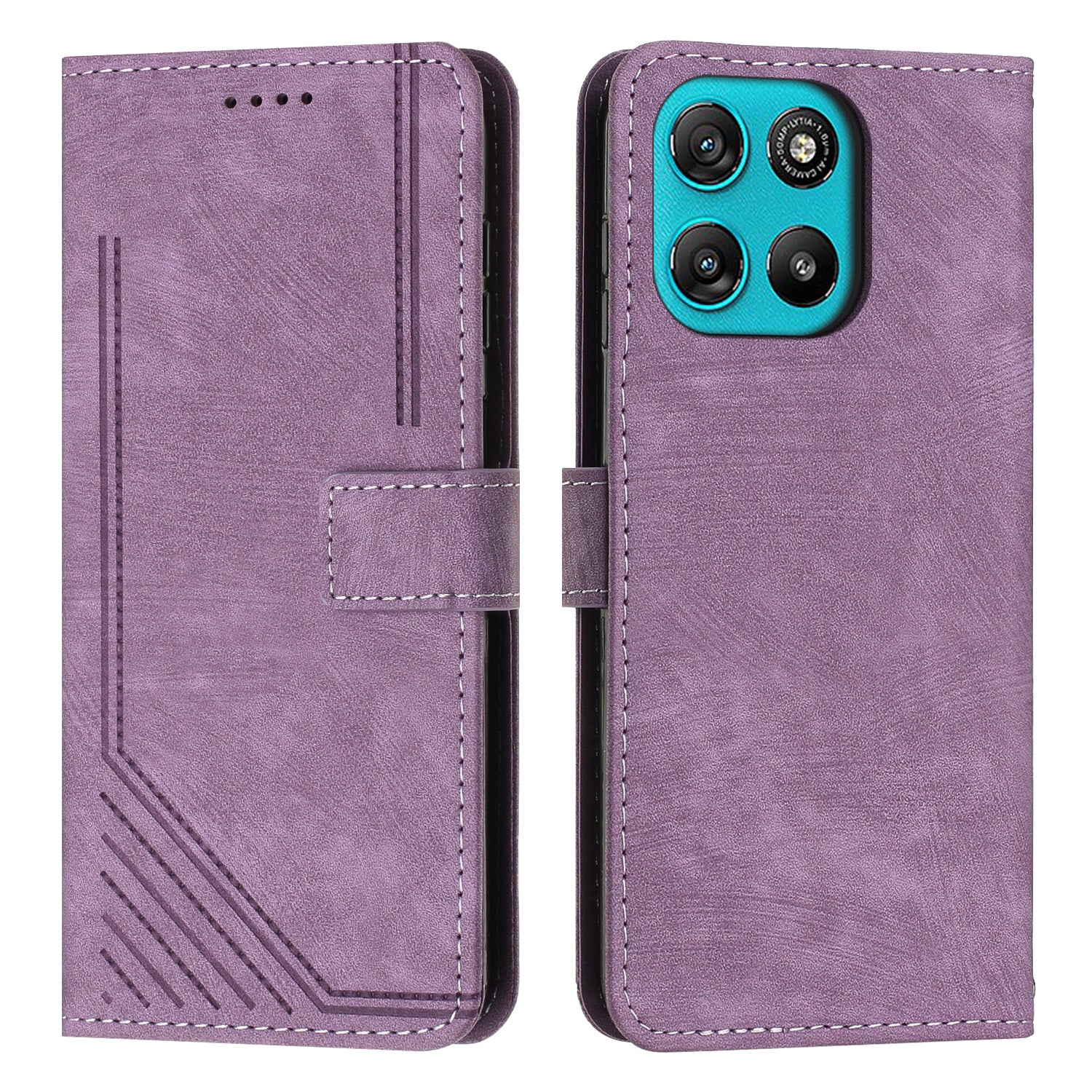 For Motorola Moto G57 Power 5G / Motorola Moto G57 5G / Motorola Moto G100 5G (2025) / Motorola Moto G67 Power 5G Stand Case Imprinted Lines Leather Phone Cover - Purple