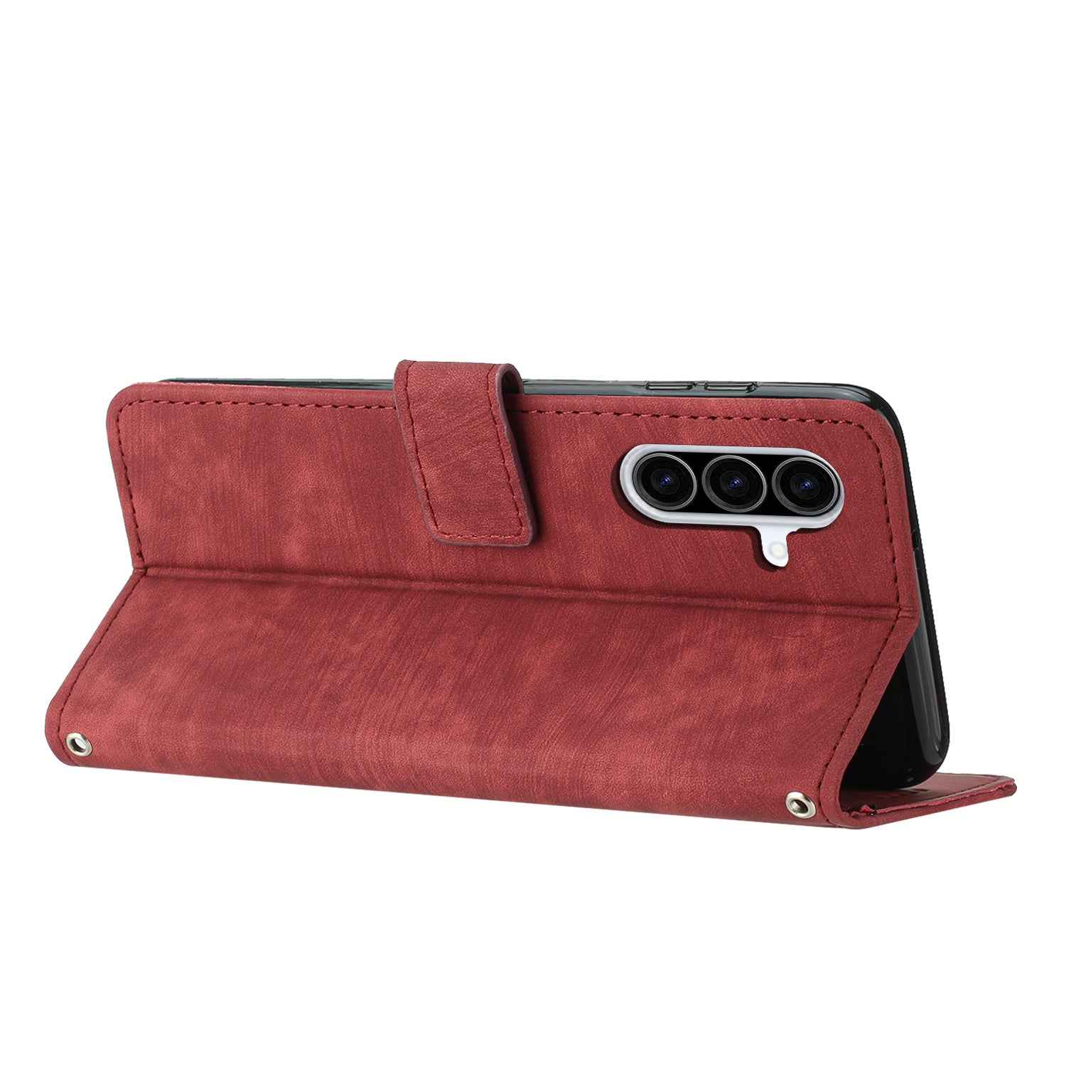 For Samsung Galaxy A57 5G Stand Case Imprinted Lines Leather Phone Cover - Red