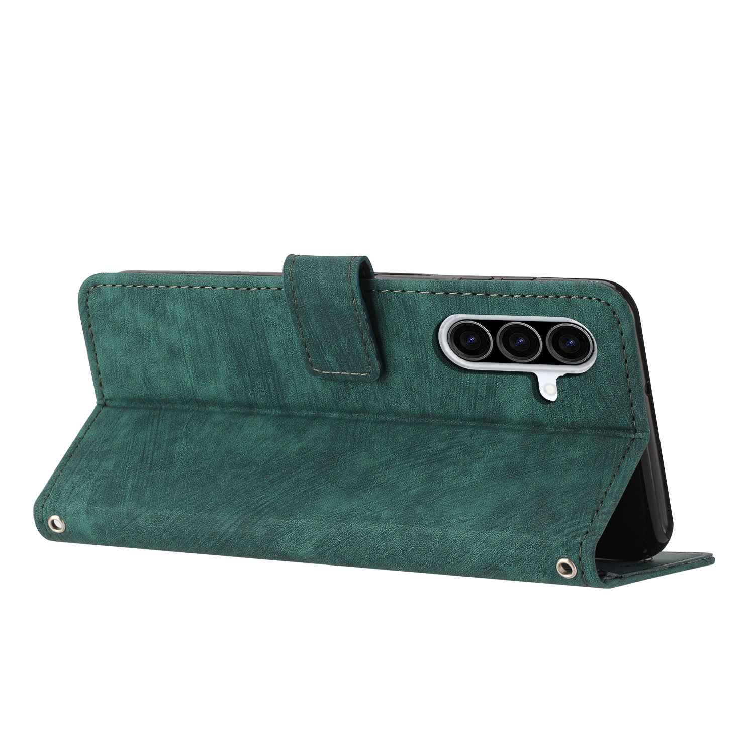 For Samsung Galaxy A57 5G Stand Case Imprinted Lines Leather Phone Cover - Green