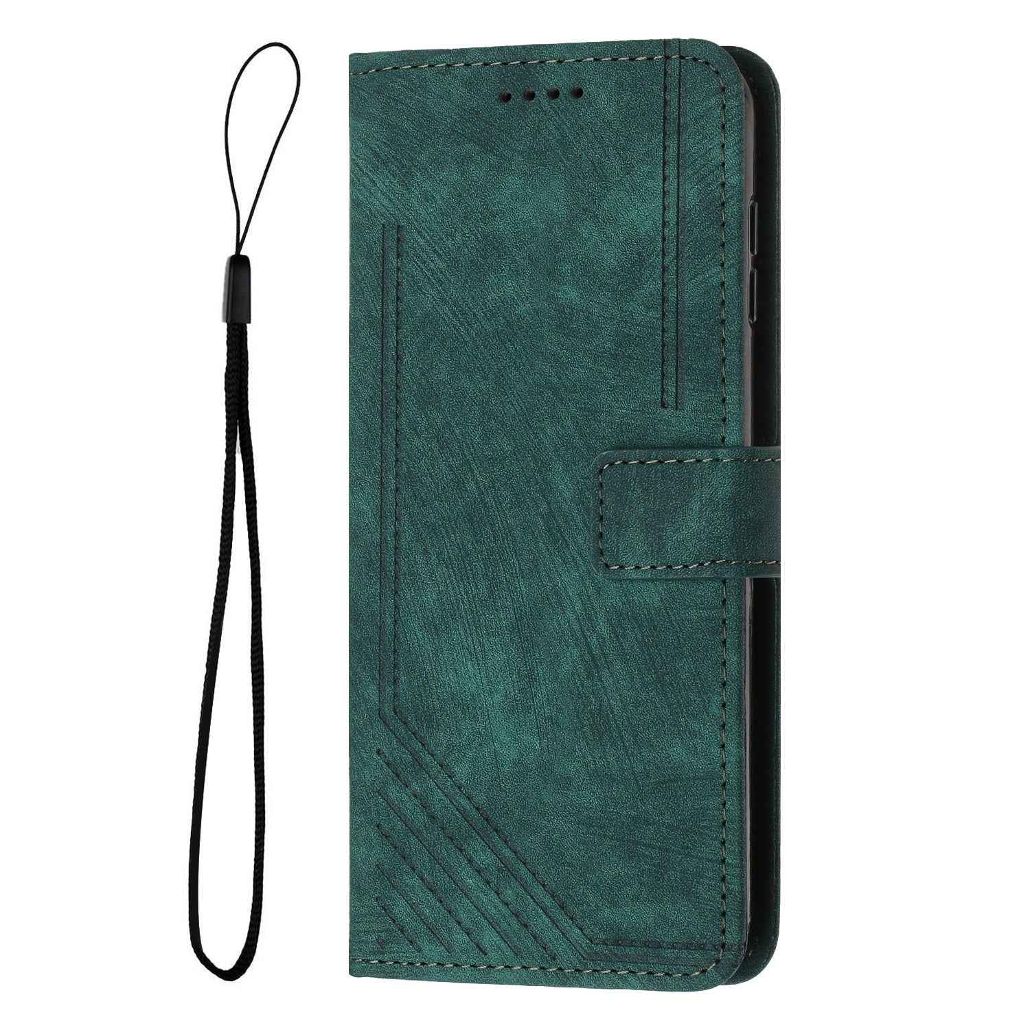 For Samsung Galaxy A57 5G Stand Case Imprinted Lines Leather Phone Cover - Green