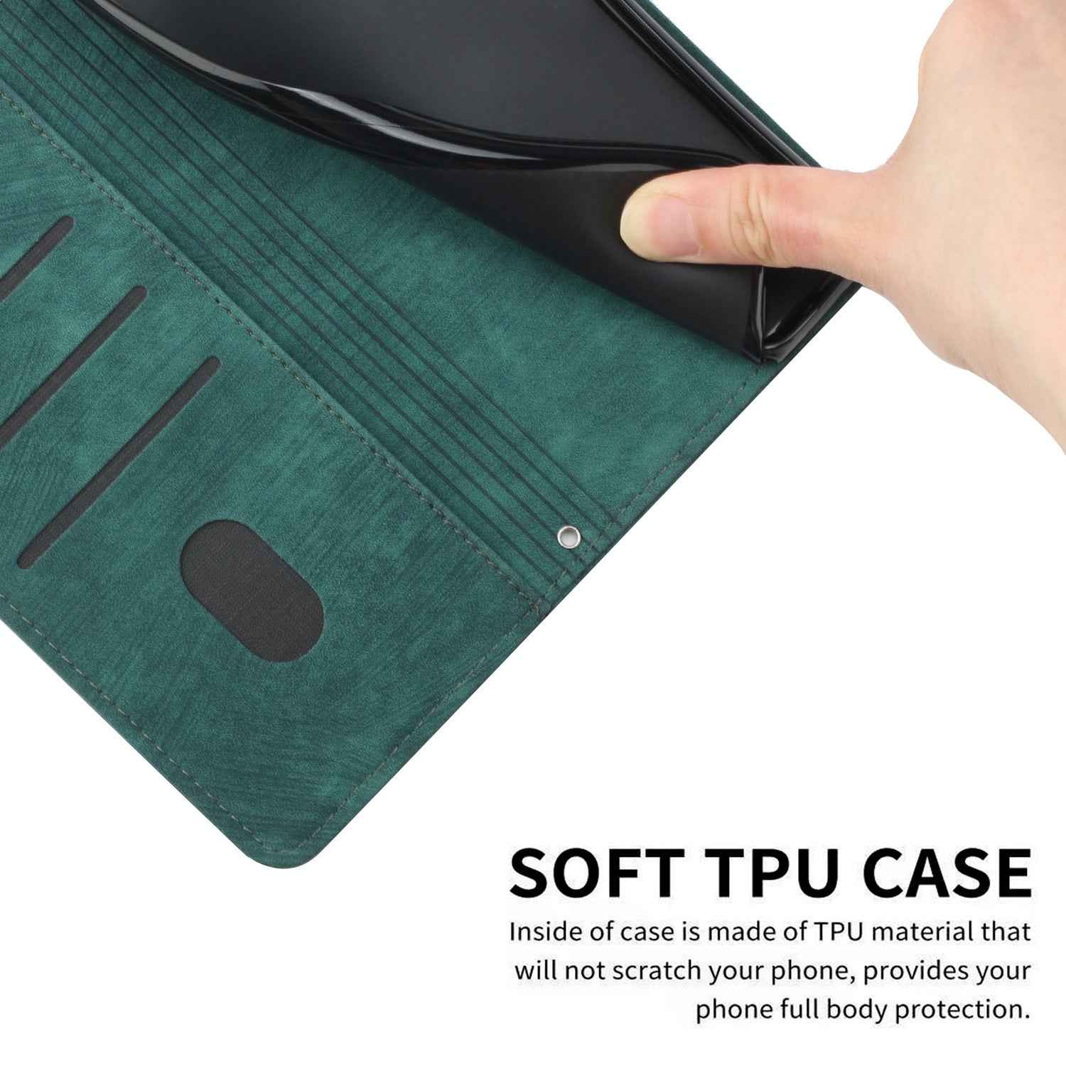 For Samsung Galaxy A57 5G Stand Case Imprinted Lines Leather Phone Cover - Green