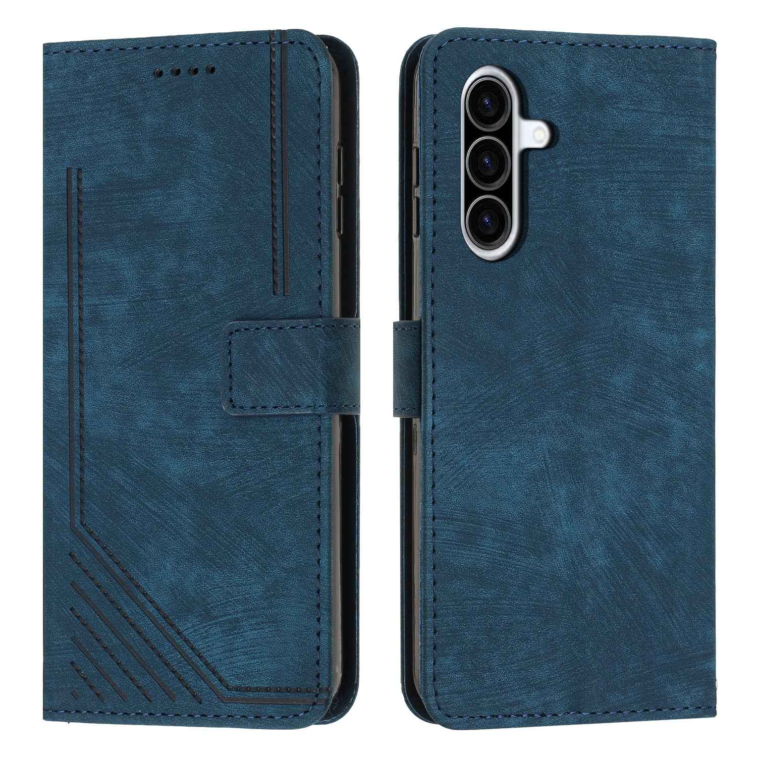 For Samsung Galaxy A57 5G Stand Case Imprinted Lines Leather Phone Cover - Sapphire