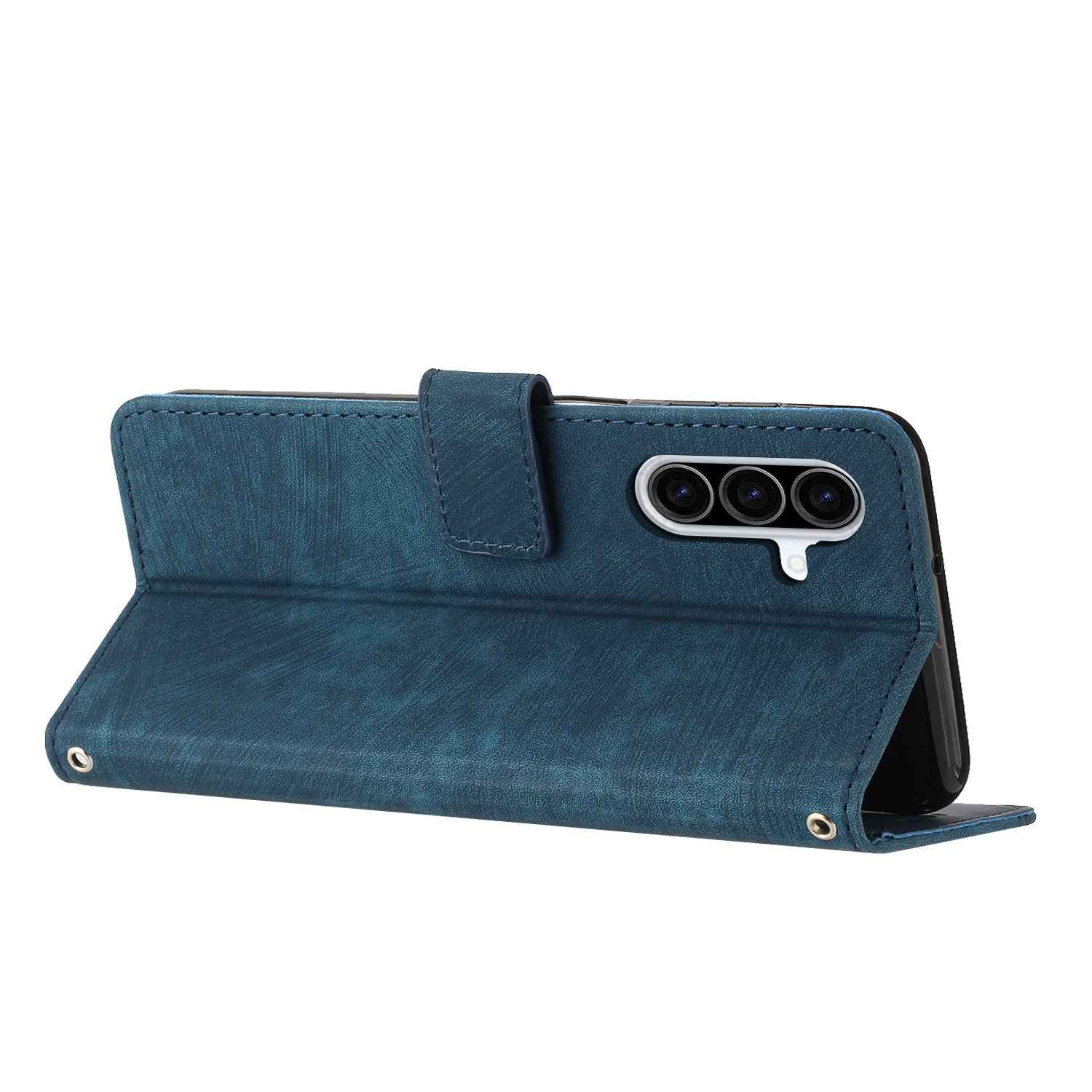 For Samsung Galaxy A57 5G Stand Case Imprinted Lines Leather Phone Cover - Sapphire