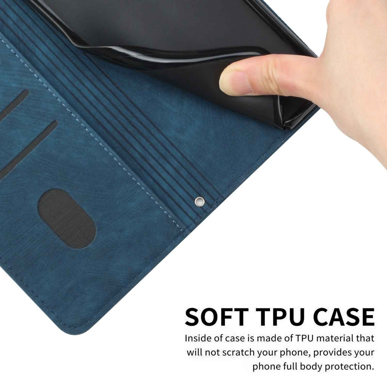 For Samsung Galaxy A57 5G Stand Case Imprinted Lines Leather Phone Cover - Sapphire