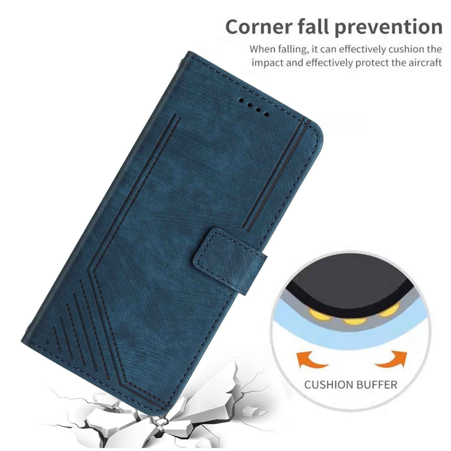 For Samsung Galaxy A57 5G Stand Case Imprinted Lines Leather Phone Cover - Sapphire