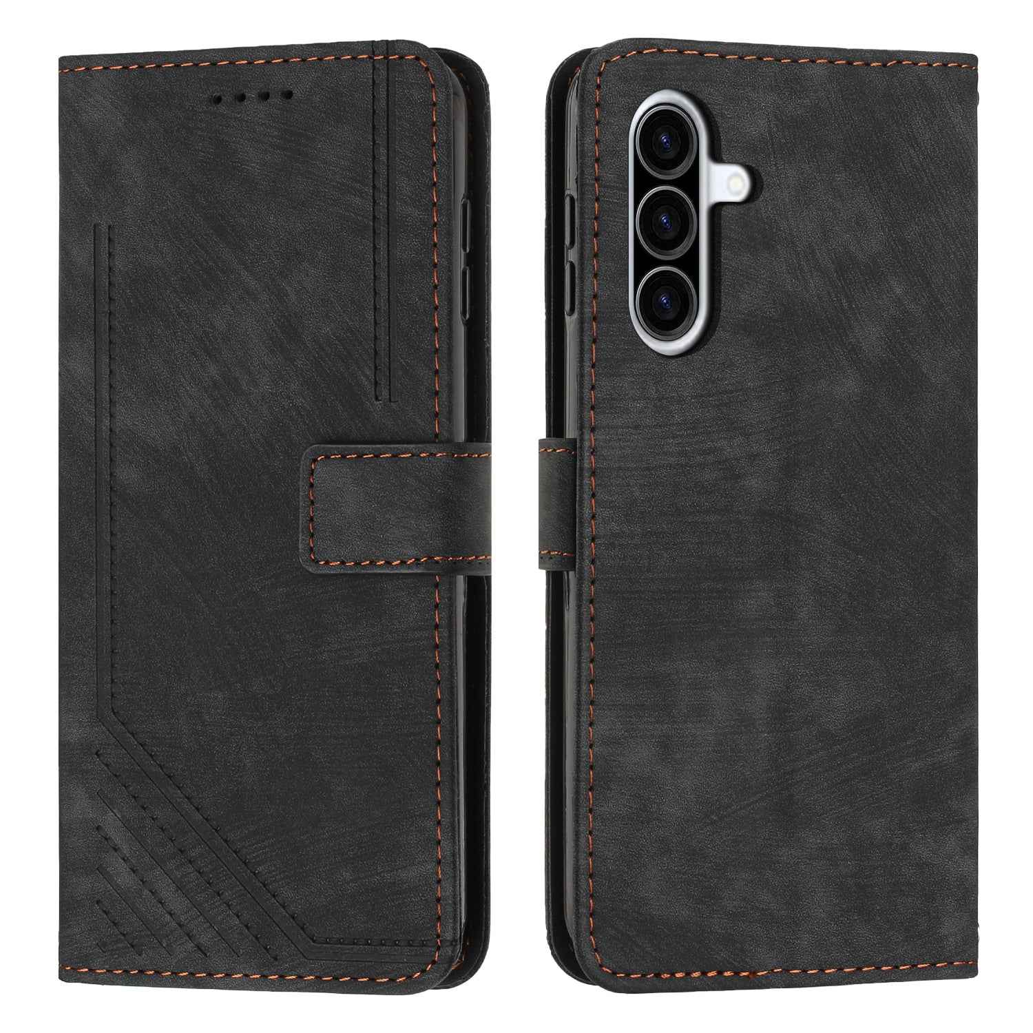 For Samsung Galaxy A57 5G Stand Case Imprinted Lines Leather Phone Cover - Black