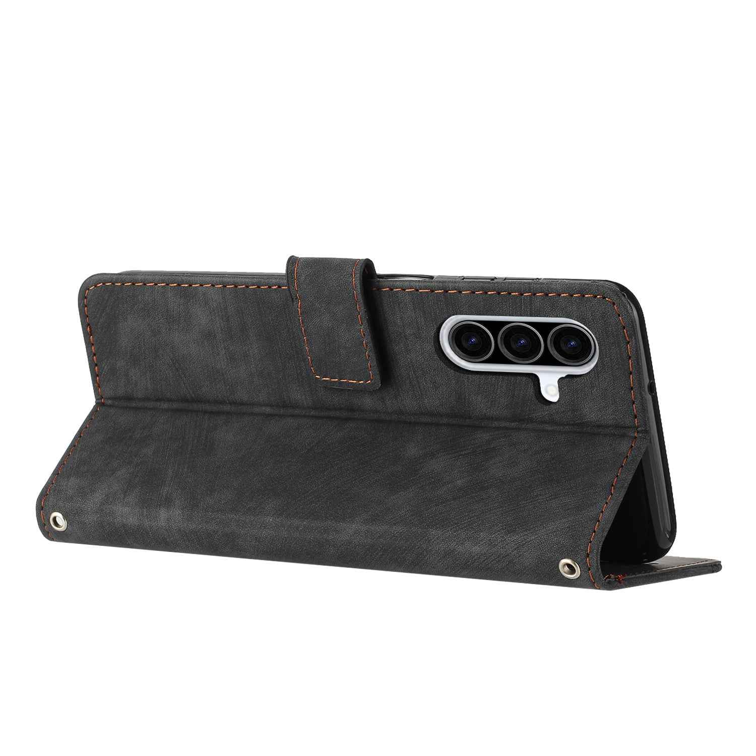 For Samsung Galaxy A57 5G Stand Case Imprinted Lines Leather Phone Cover - Black