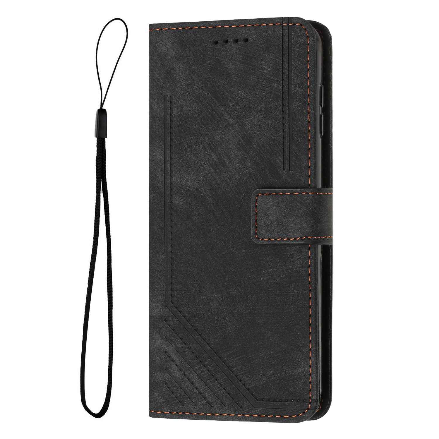 For Samsung Galaxy A57 5G Stand Case Imprinted Lines Leather Phone Cover - Black