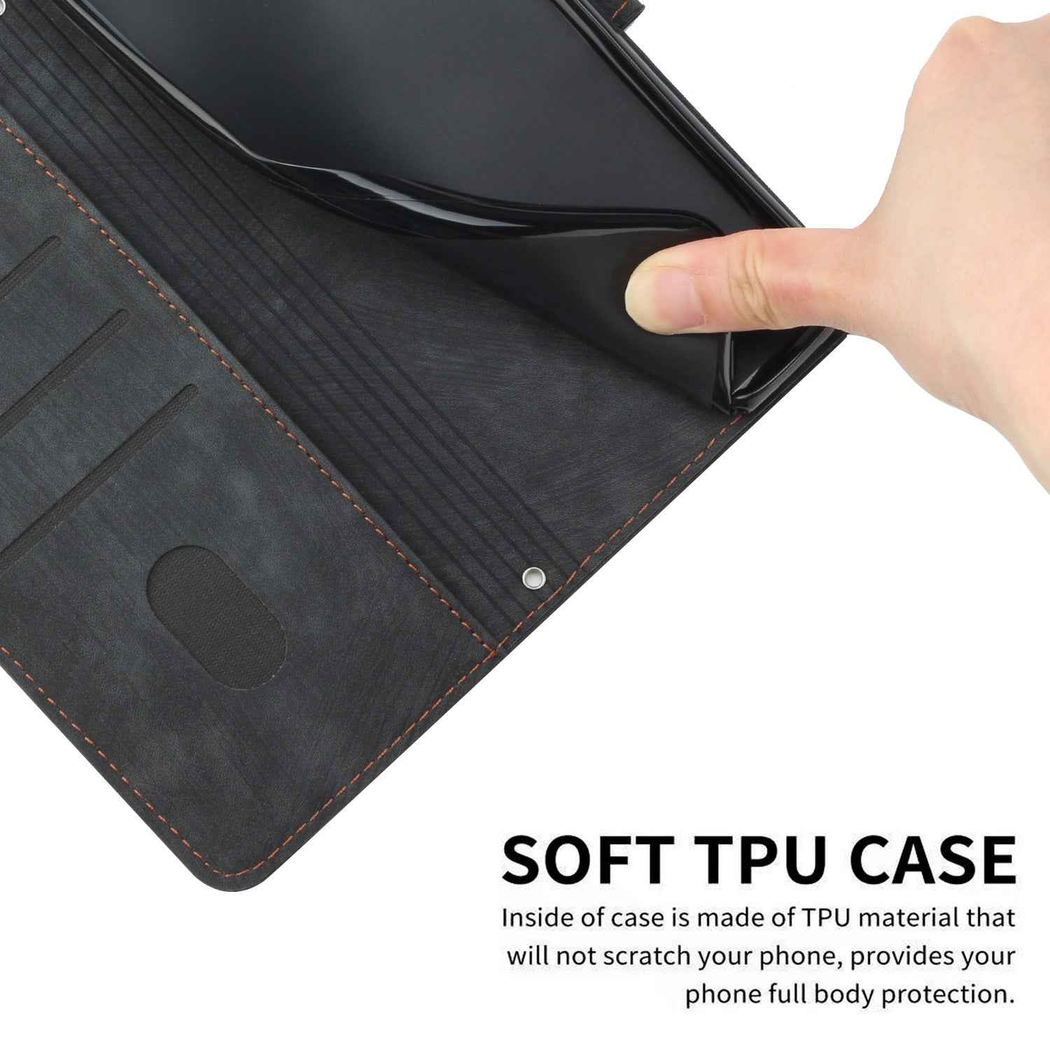 For Samsung Galaxy A57 5G Stand Case Imprinted Lines Leather Phone Cover - Black